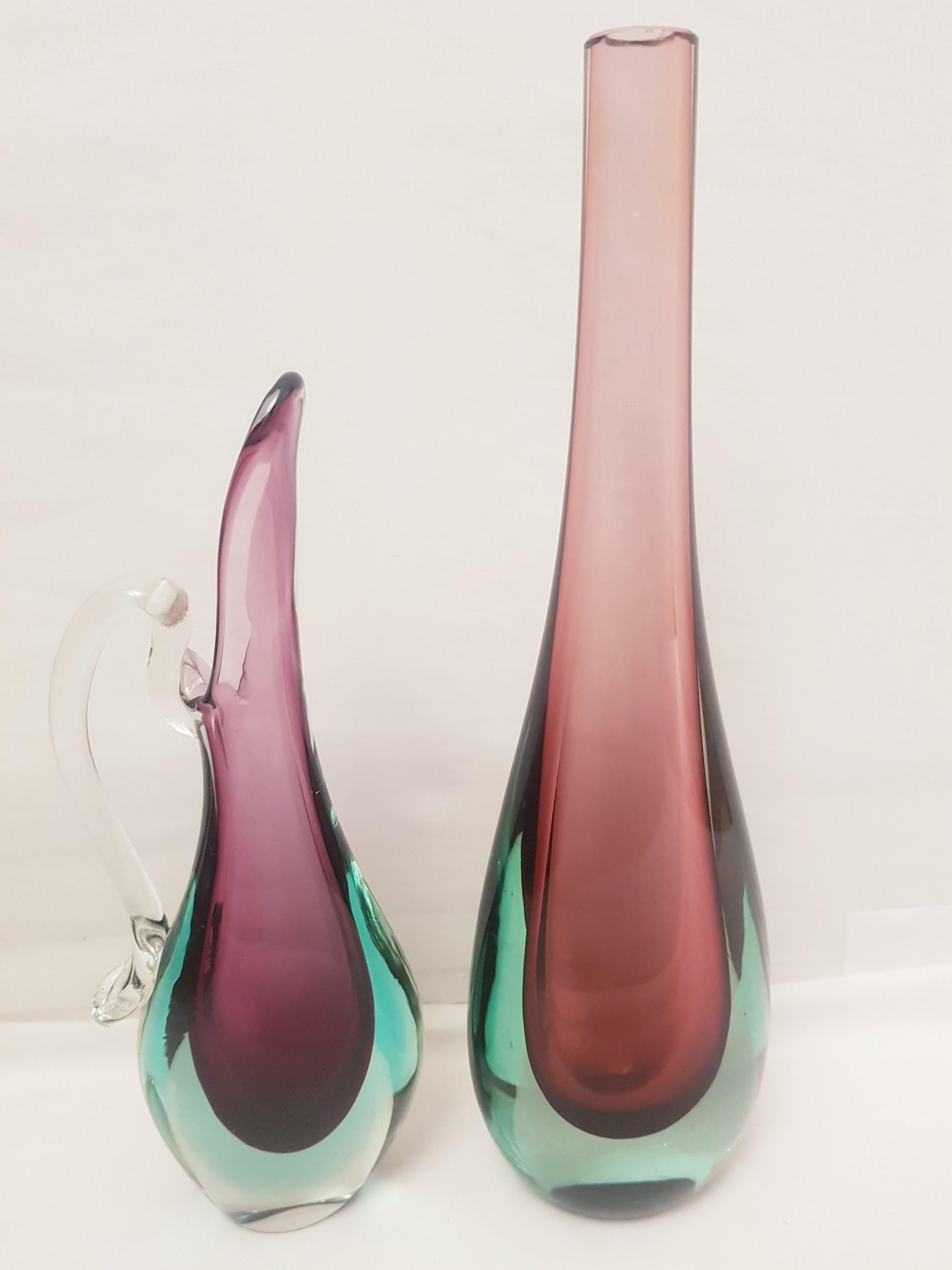 Mid-Century Murano Glass Sommerso Vase and Carafe, Flavio Poli For Sale 4