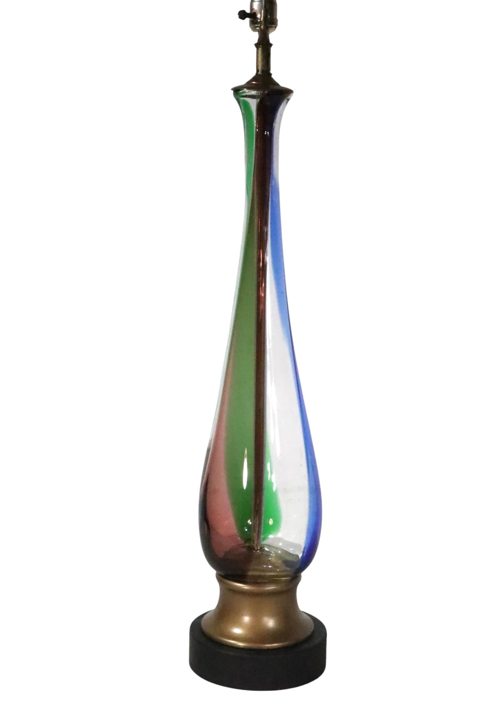 Métal Lampe de table en verre de Murano du milieu du siècle Att. à Seguso en vente
