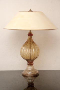 Midcentury Murano Glass Table Lamp Gold-Orange Colored Hand Patinated Shade