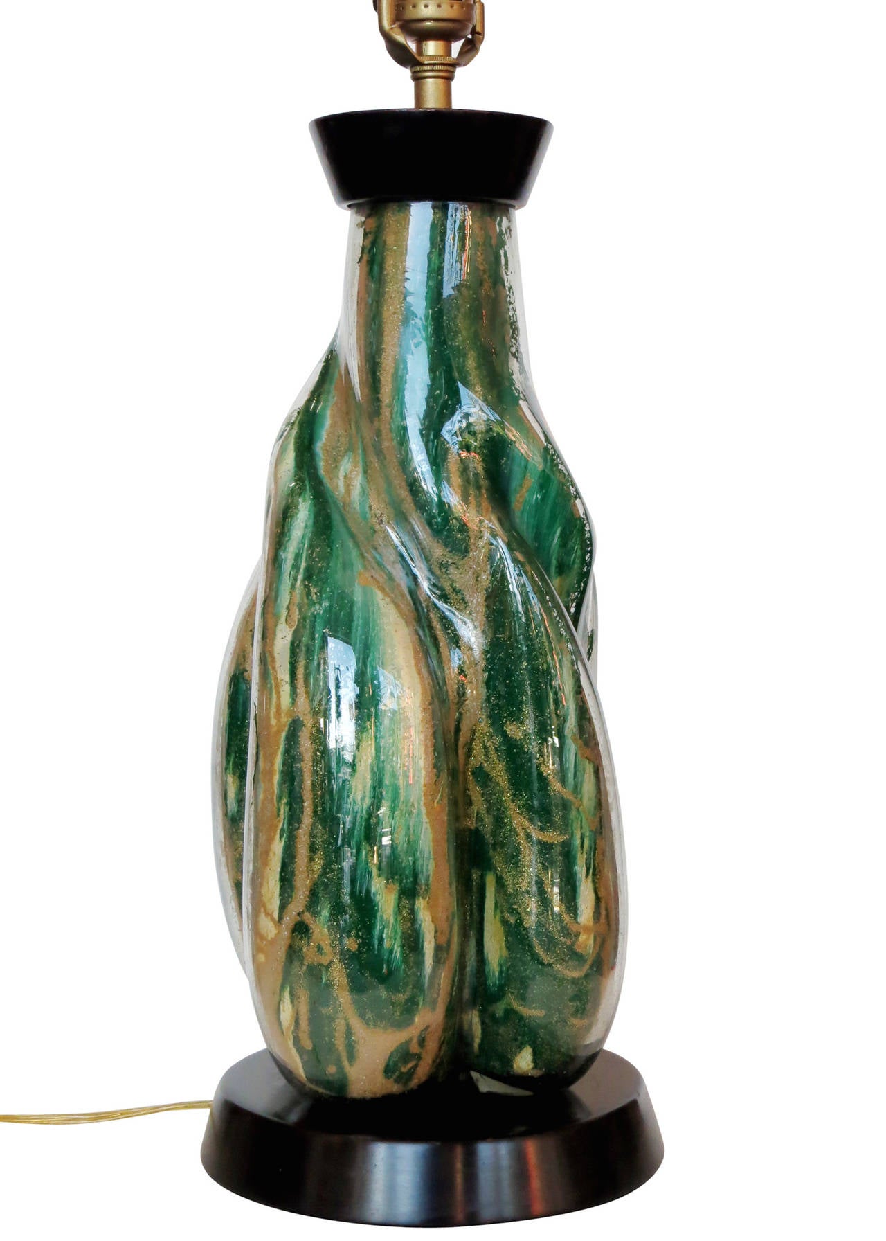 Lacquered Midcentury Murano Glass Table Lamp with Wood Base