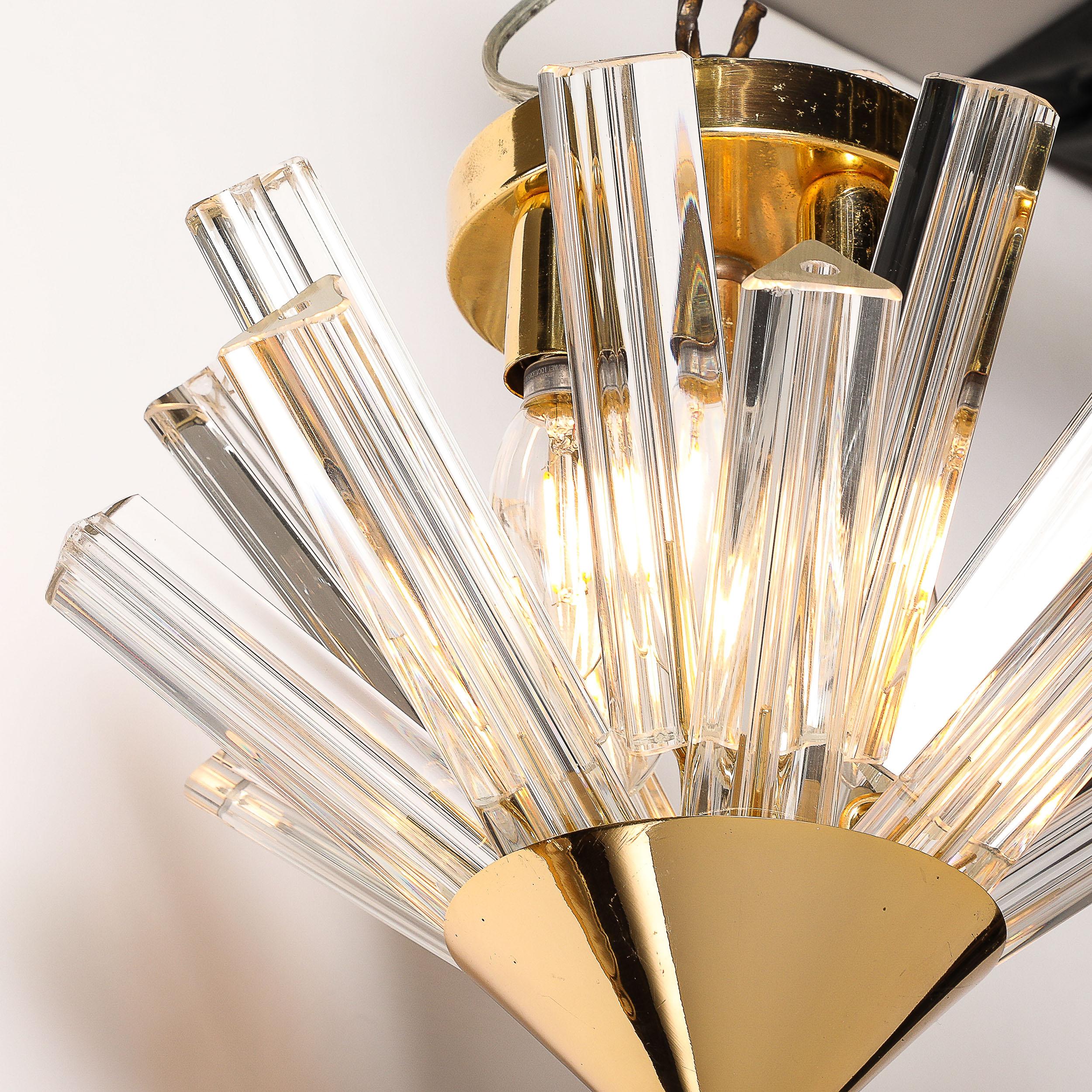 Mid-Century  Murano Glass Triedri & Brass Sputnik Flushmount  Chandelier For Sale 5