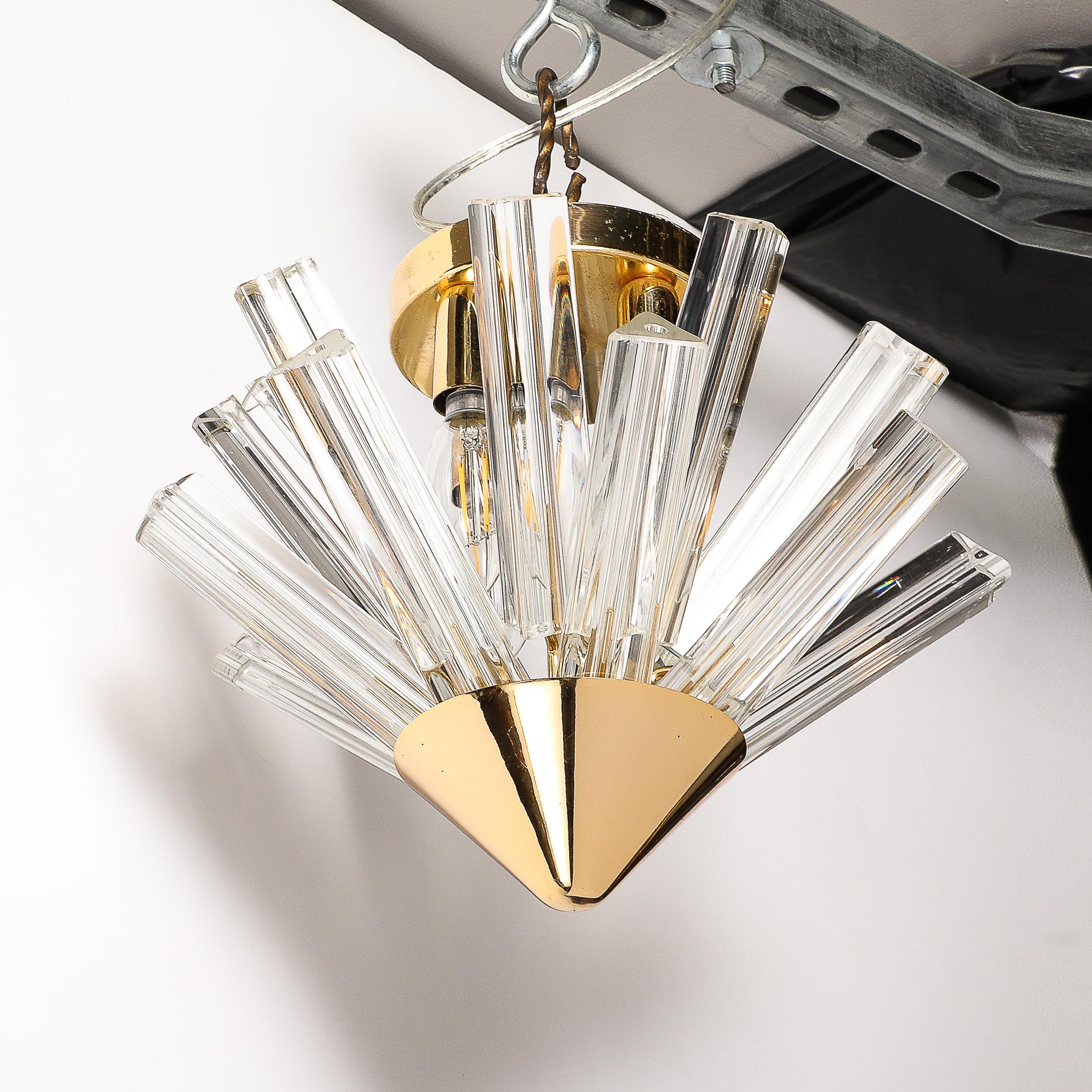 Mid-Century Modern Mid-Century  Murano Glass Triedri & Brass Sputnik Flushmount  Chandelier For Sale