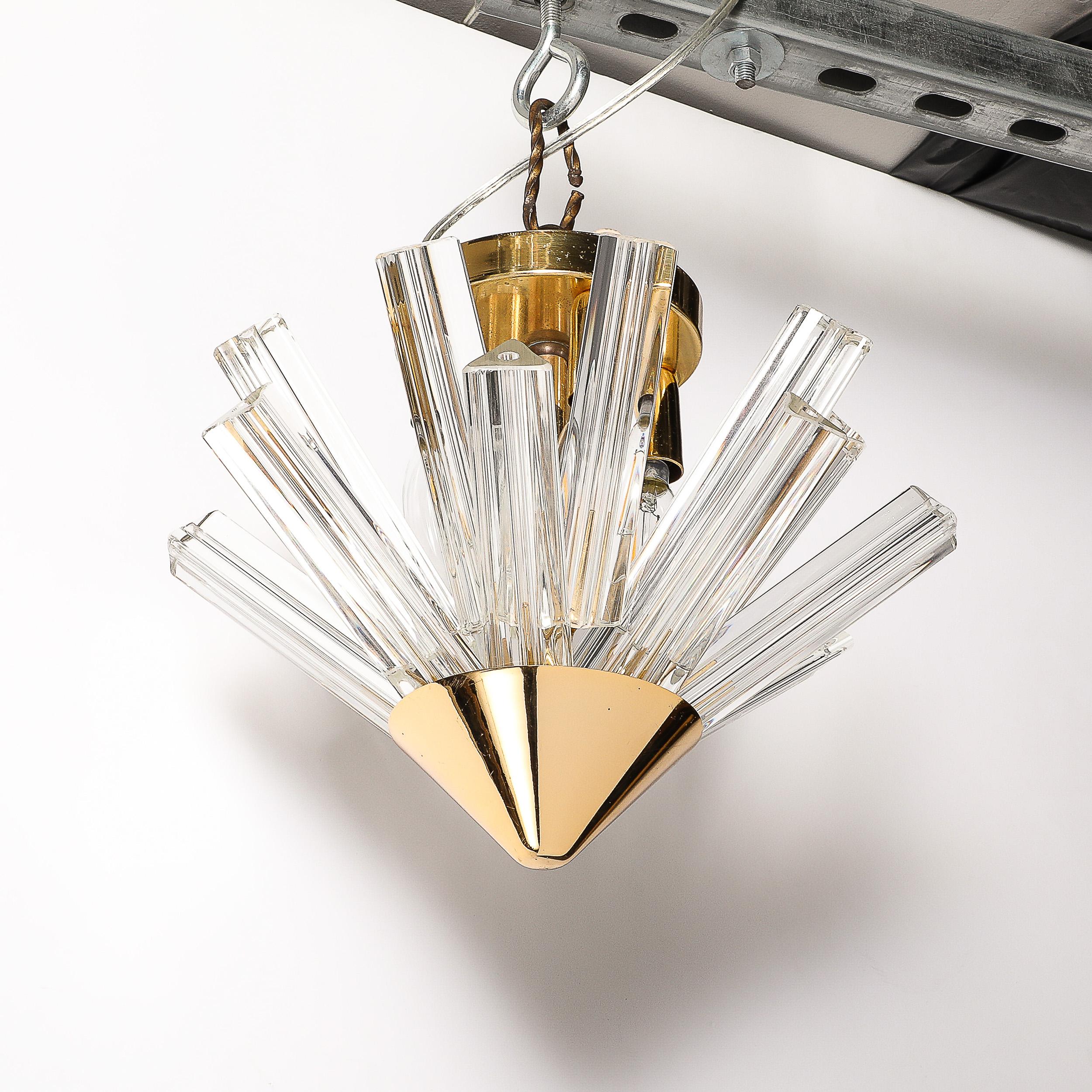 Italian Mid-Century  Murano Glass Triedri & Brass Sputnik Flushmount  Chandelier For Sale
