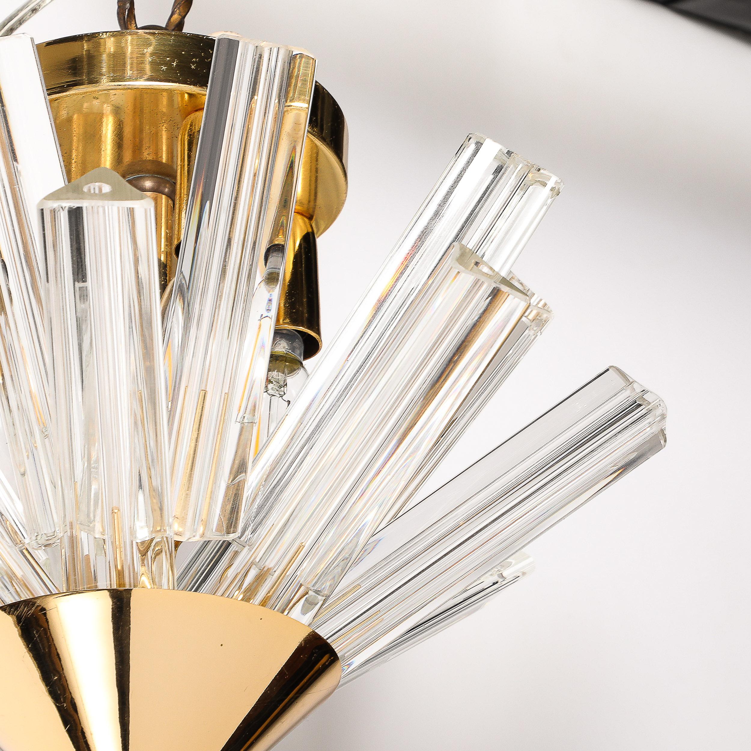 Mid-Century  Murano Glass Triedri & Brass Sputnik Flushmount  Chandelier In Excellent Condition For Sale In New York, NY