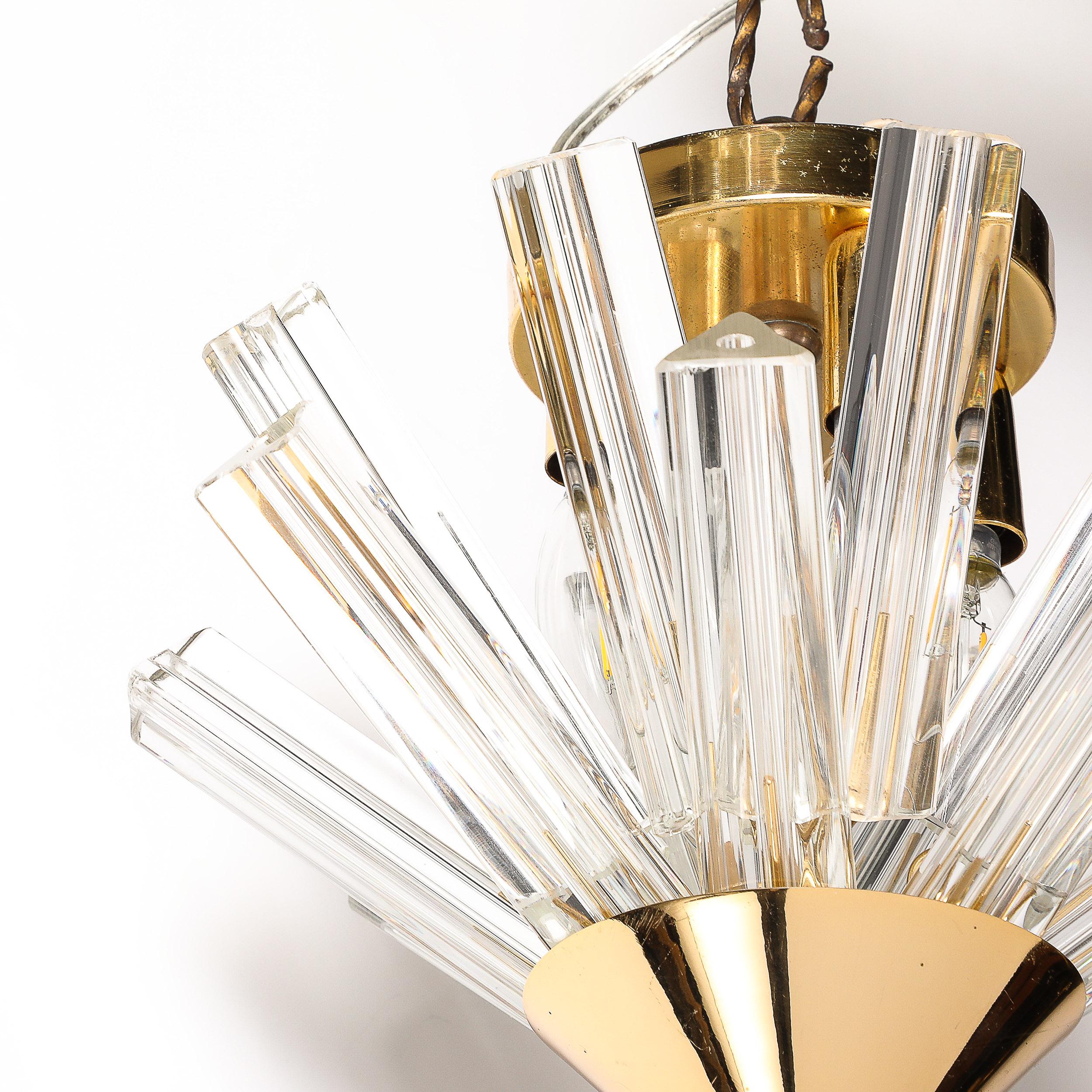 Late 20th Century Mid-Century  Murano Glass Triedri & Brass Sputnik Flushmount  Chandelier For Sale