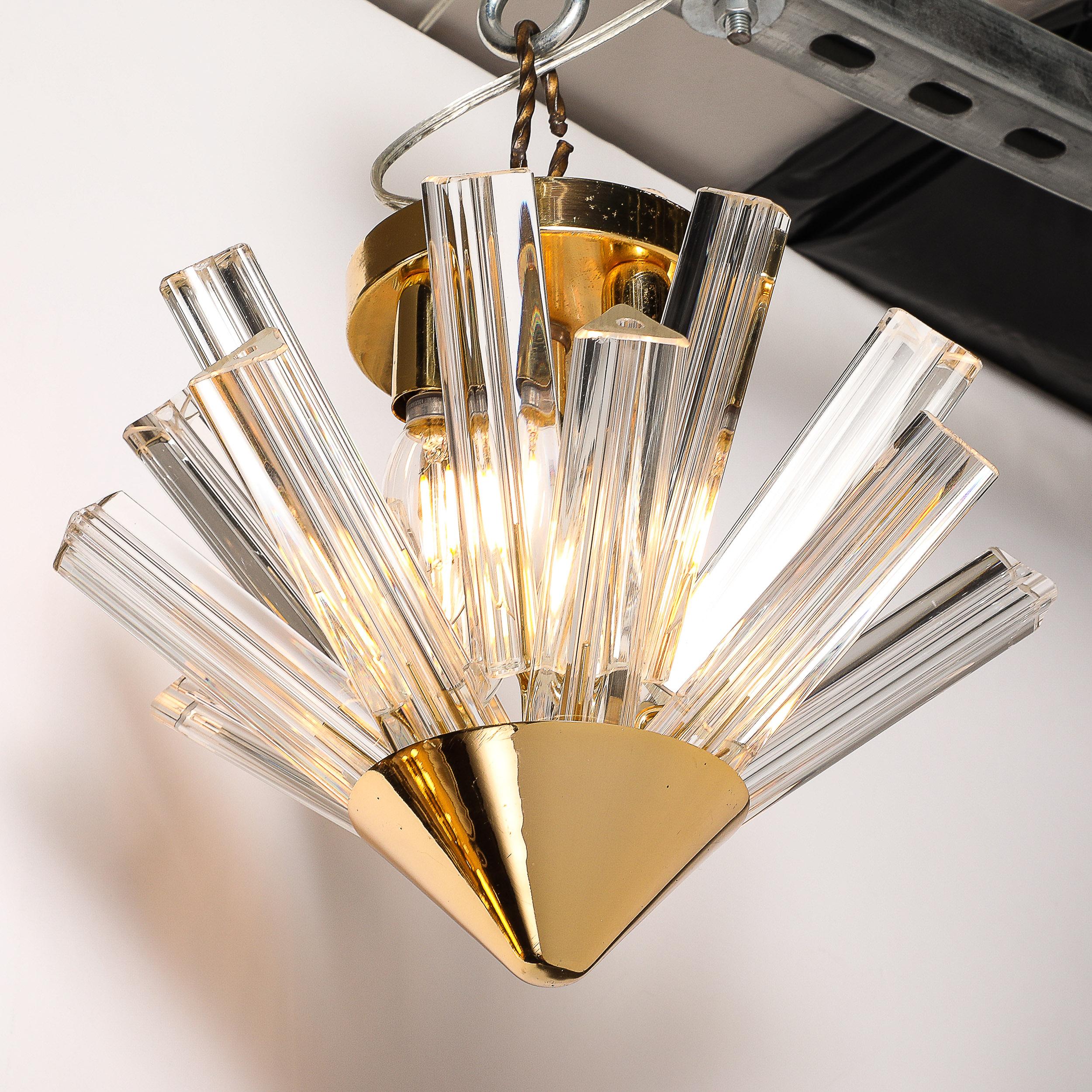 Mid-Century  Murano Glass Triedri & Brass Sputnik Flushmount  Chandelier For Sale 1
