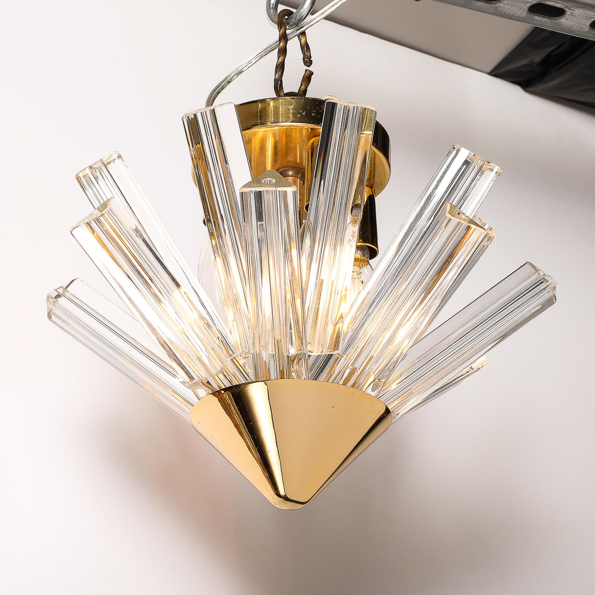 Mid-Century  Murano Glass Triedri & Brass Sputnik Flushmount  Chandelier For Sale 2