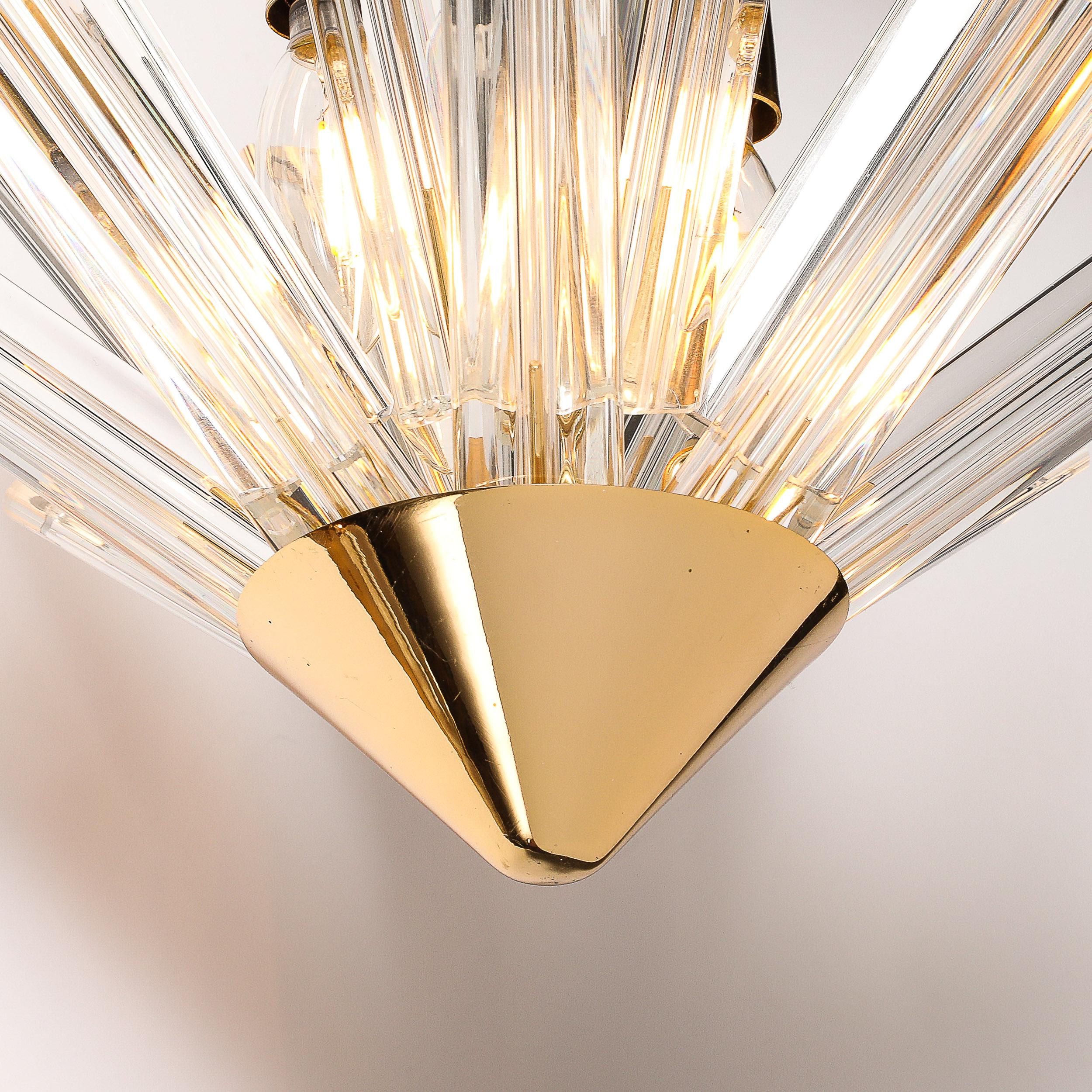 Mid-Century  Murano Glass Triedri & Brass Sputnik Flushmount  Chandelier For Sale 3