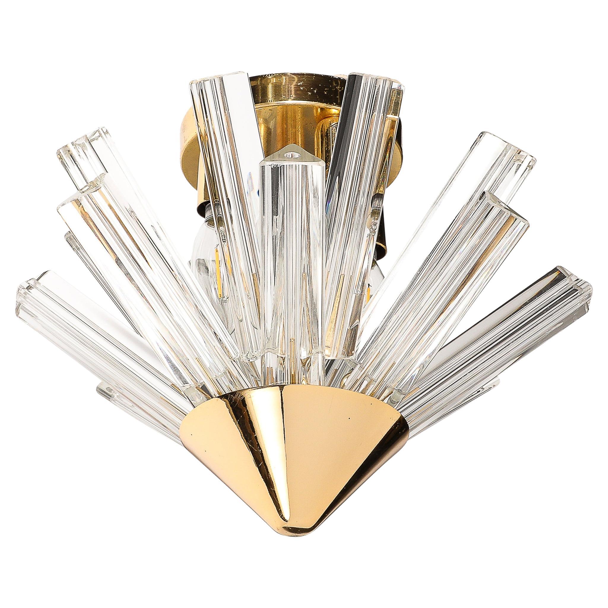 Mid-Century  Murano Glass Triedri & Brass Sputnik Flushmount  Chandelier