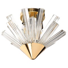 Mid-Century  Murano Glass Triedri & Brass Sputnik Flushmount  Chandelier
