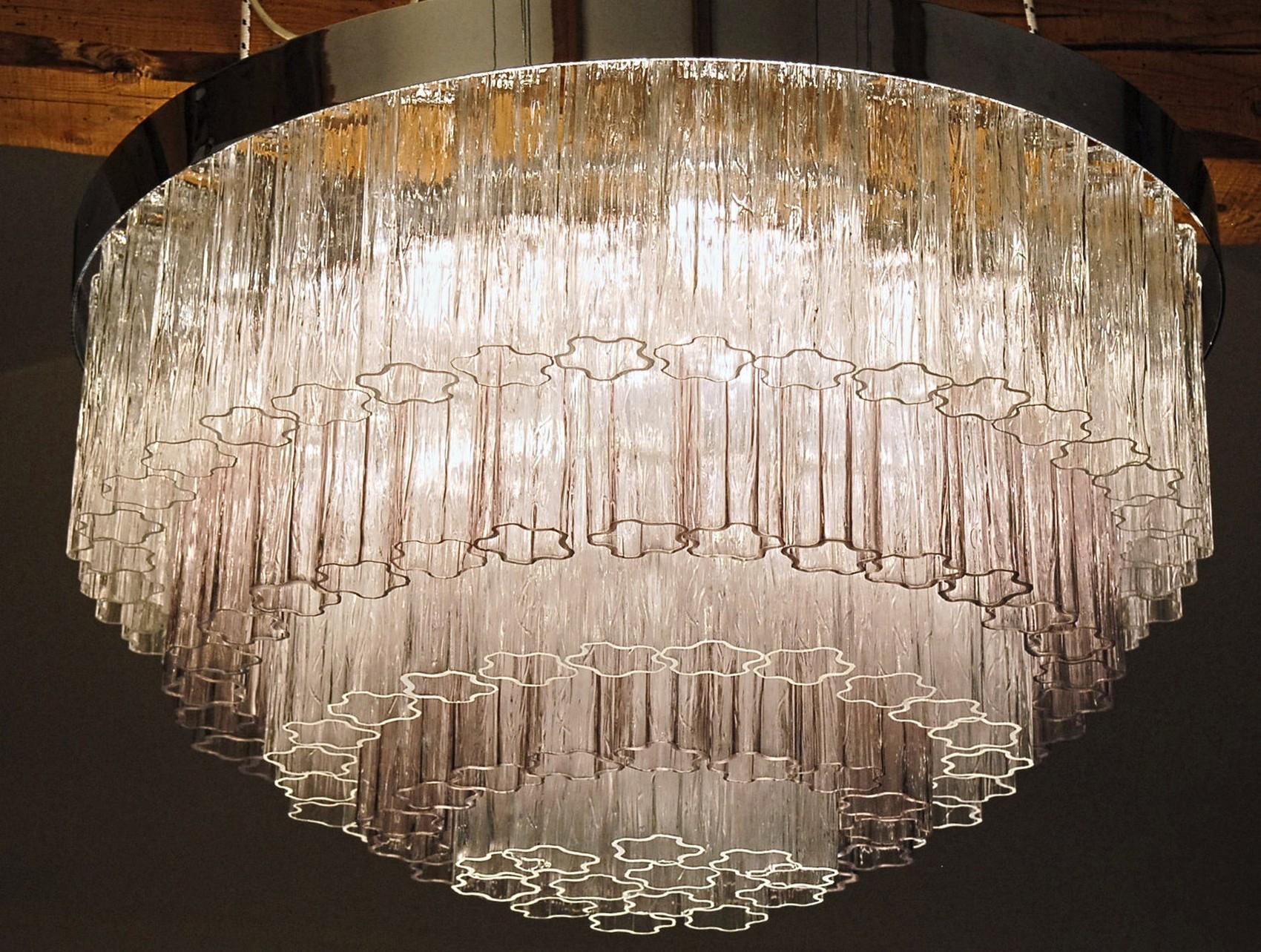 Mid-Century Modern Mid-century Murano glass Tronchi Chandelier Amethyst Clear, Real Glass Colors