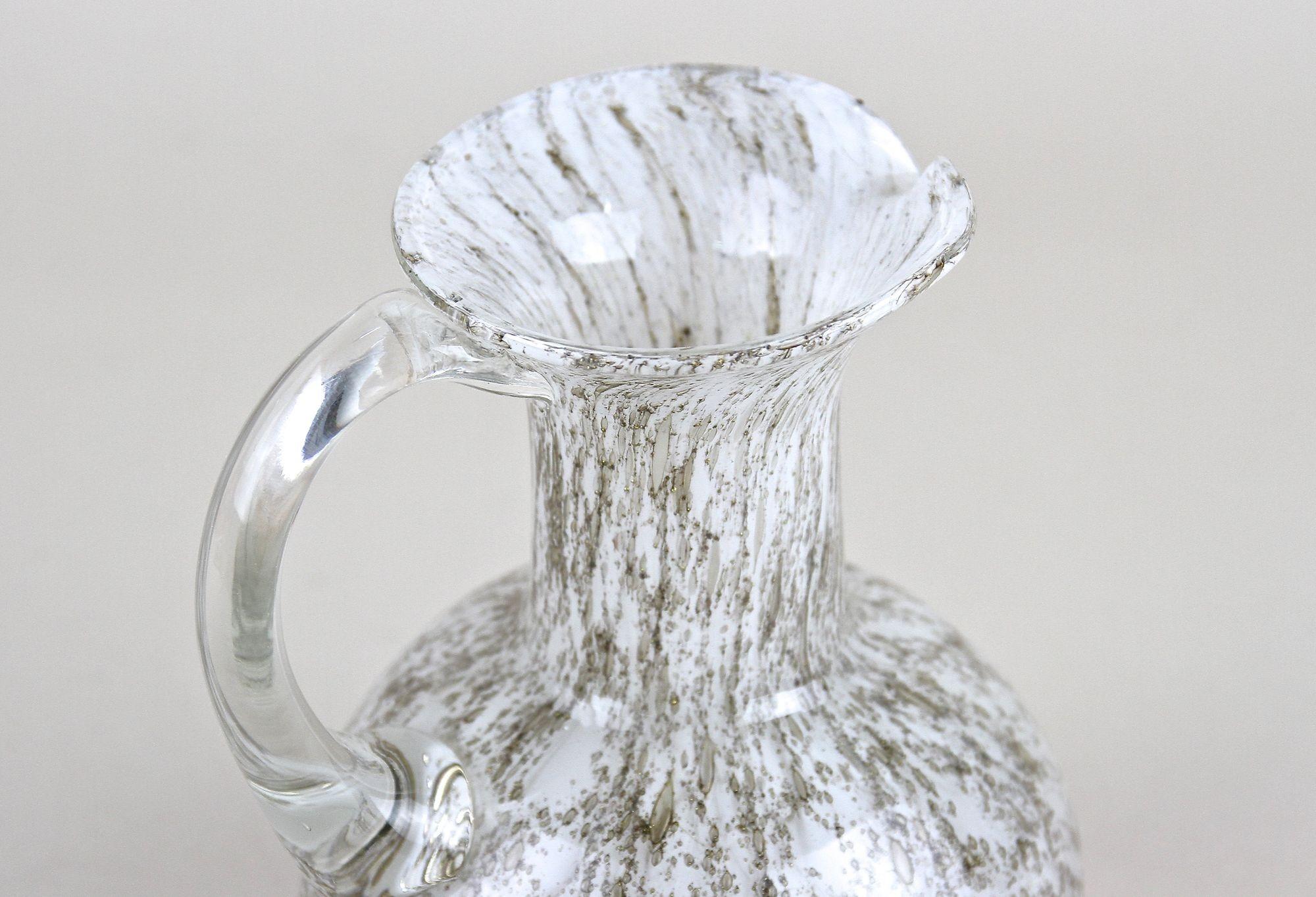 Hand-Crafted Mid Century Murano Glass Vase/ Glass Jug With Bubbles, Italy circa 1960 For Sale