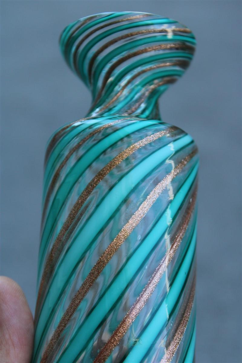 Mid-Century Modern Midcentury Murano Glass Vase Green Gold Trust Inside 1950s Venini Attributed For Sale