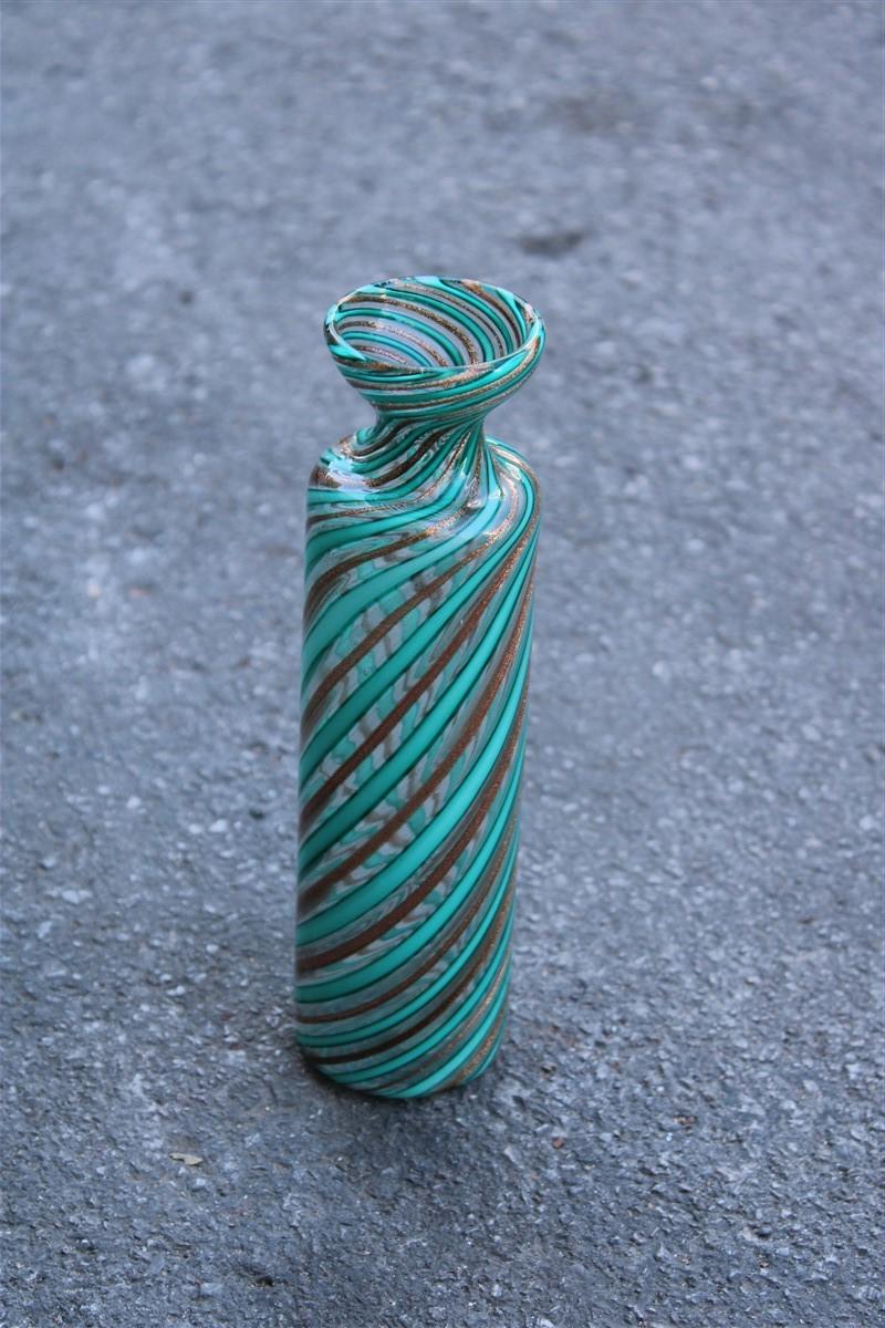 Mid-20th Century Midcentury Murano Glass Vase Green Gold Trust Inside 1950s Venini Attributed For Sale