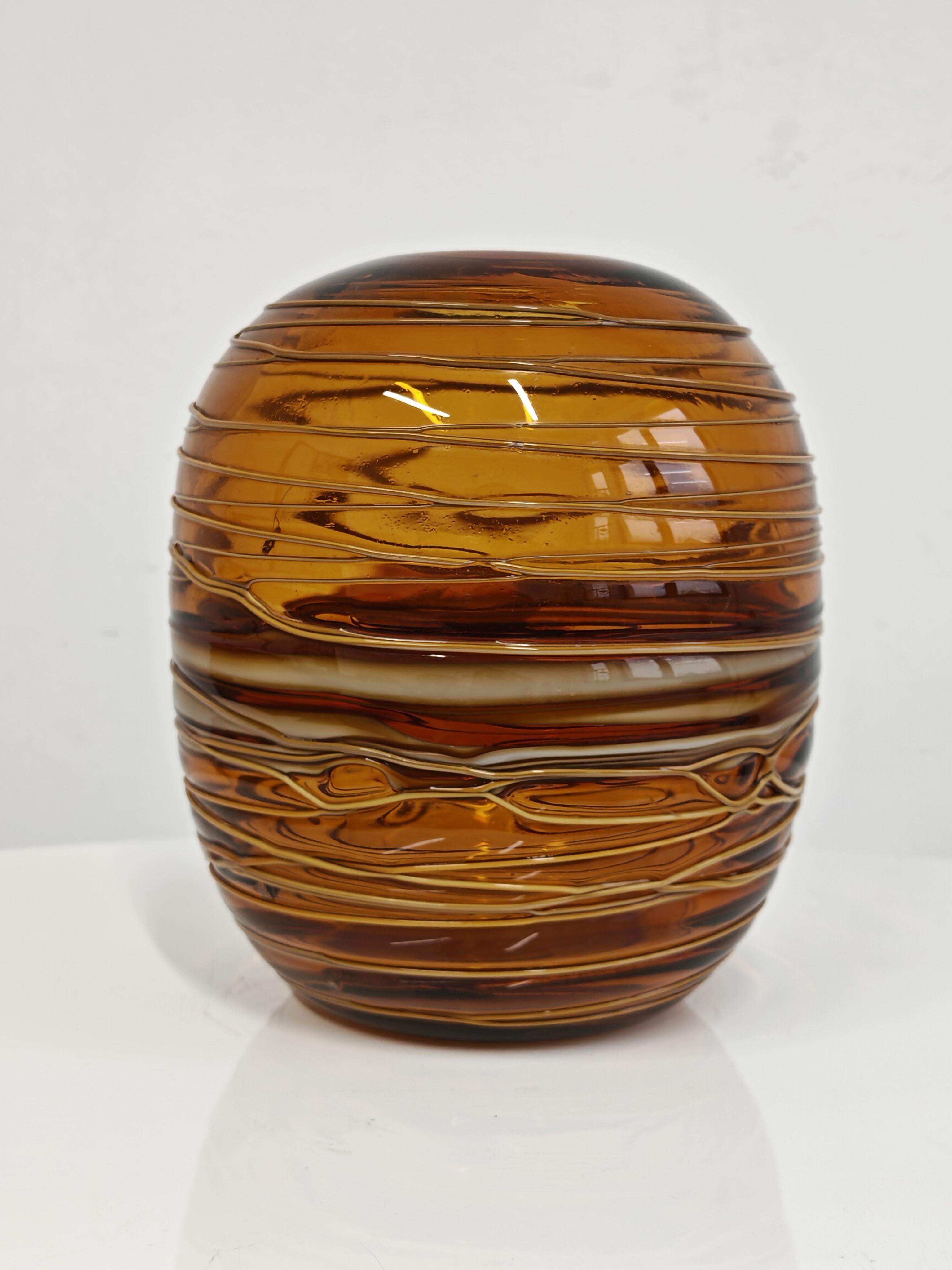 Vaso in vetro di Murano di metà secolo in vetro ambrato di Fulvio Bianconi per Venini In condizioni buone in vendita a Beograd, RS