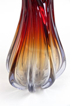 Murano-Glasvase aus der Mitte des Jahrhunderts in Rot/Orange/Blautönen, Italien, um 1960/70