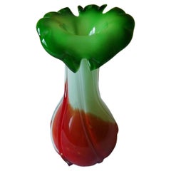 Mid-Century Murano Glass Vase, Italy White, Red and Green, Circa 1960/70