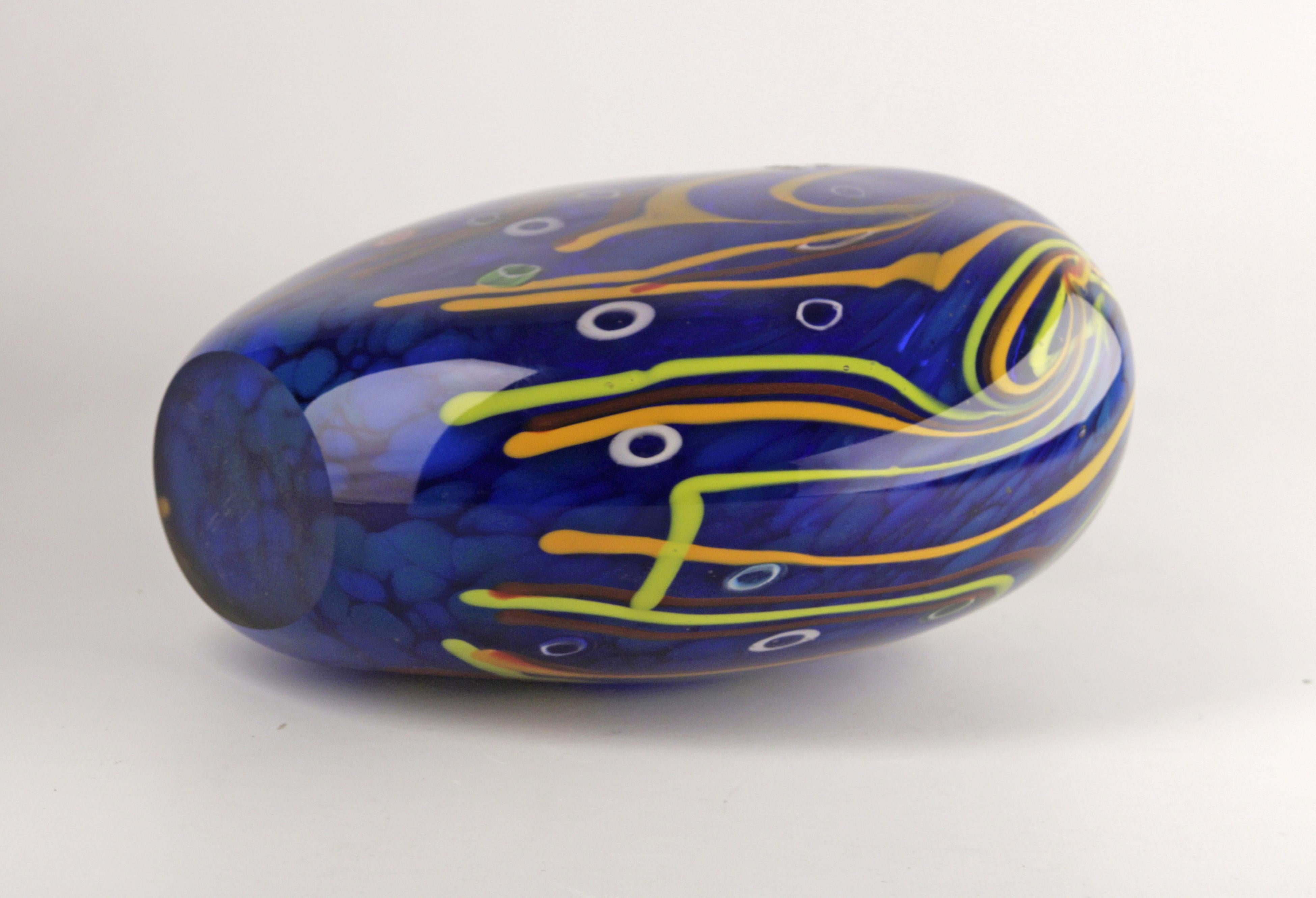 Cast Mid-20th Century Modern Italian Design Colorful Glazed Blue Murano Glass Vase For Sale