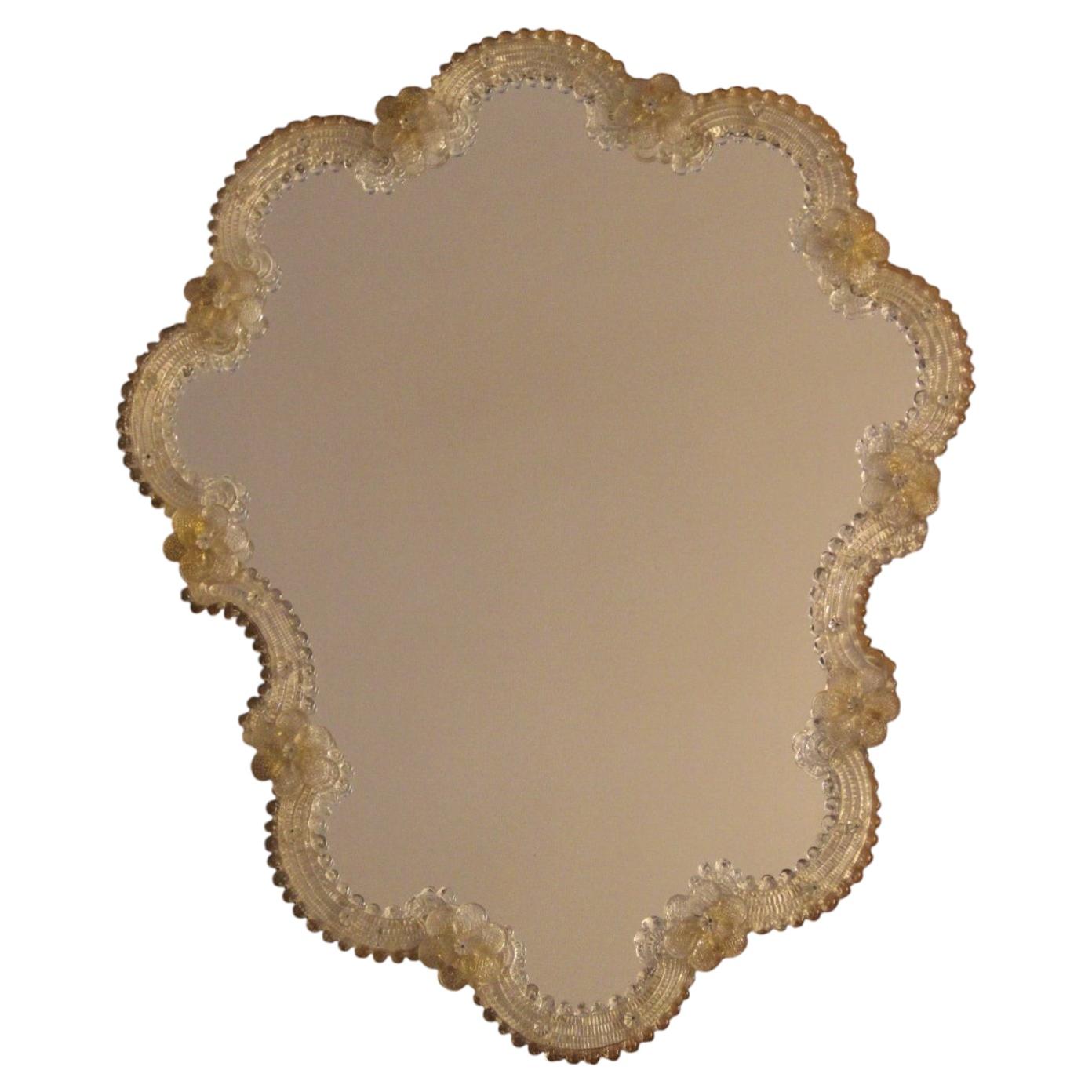 Murano Venetian Wall Mirror, Handcrafted Glass, Floral Design, 1950