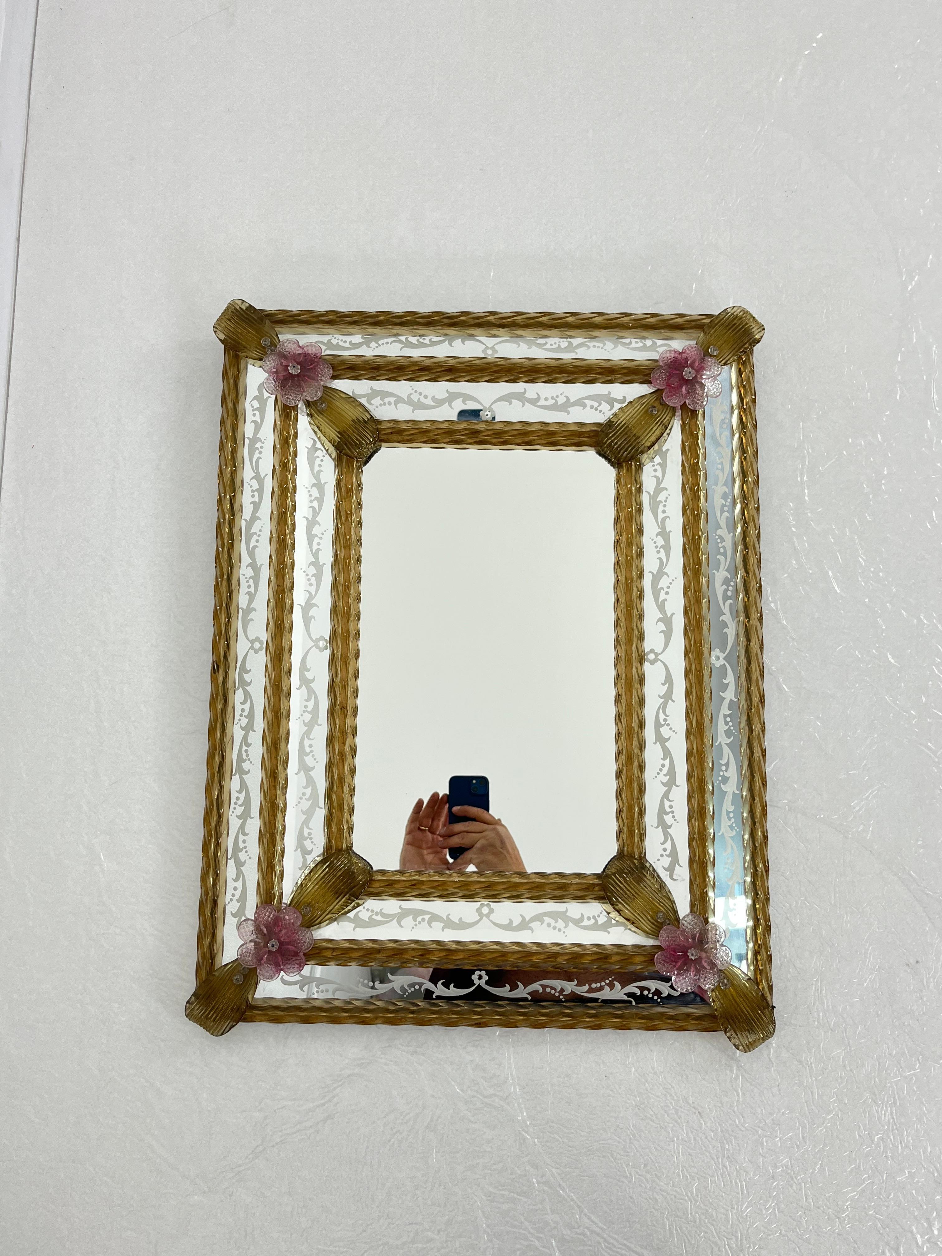 Italian Mid-Century Murano Glass Wall Mirror Maestri Muranesi, 1950s For Sale