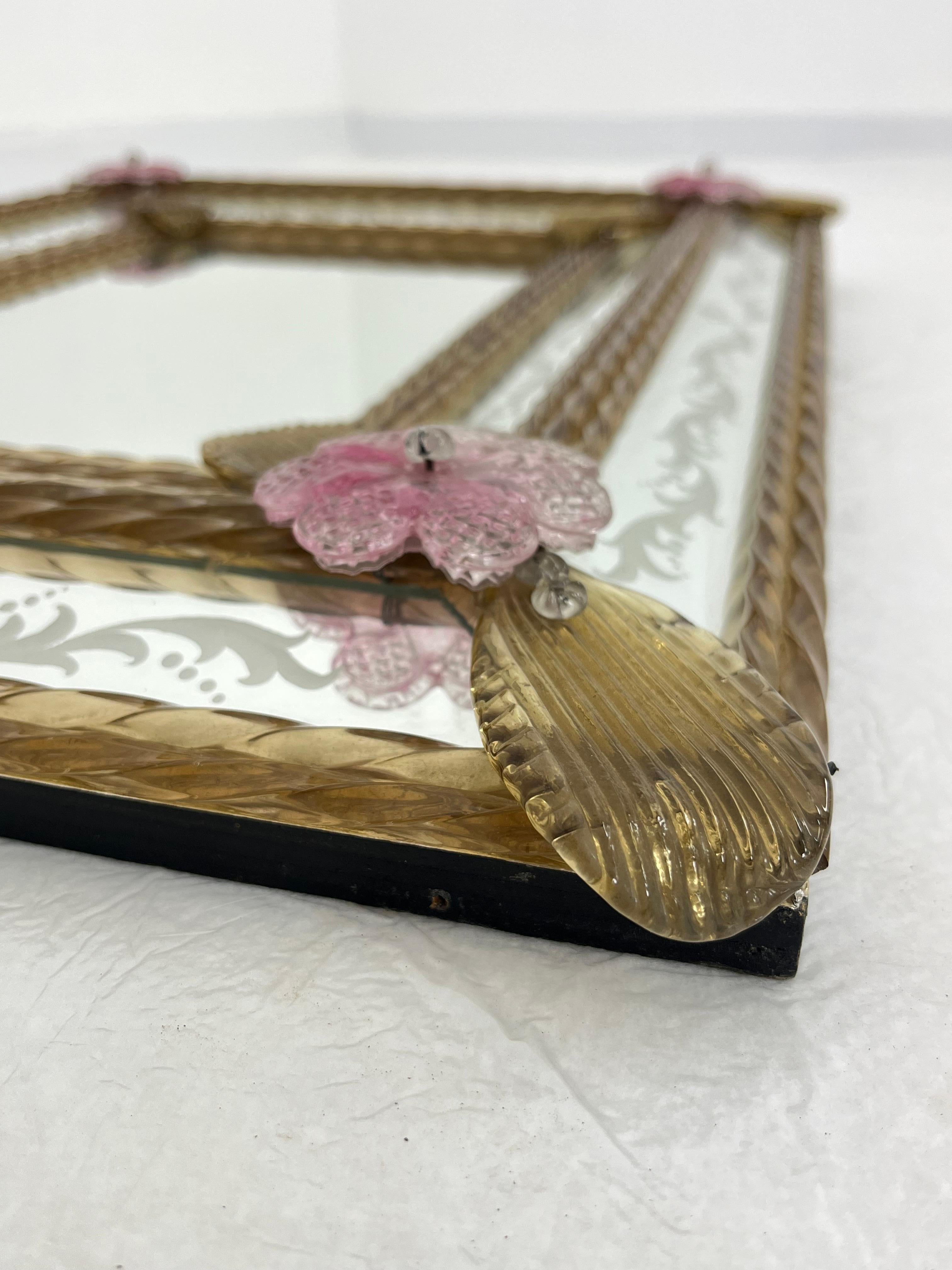 Mid-20th Century Mid-Century Murano Glass Wall Mirror Maestri Muranesi, 1950s For Sale