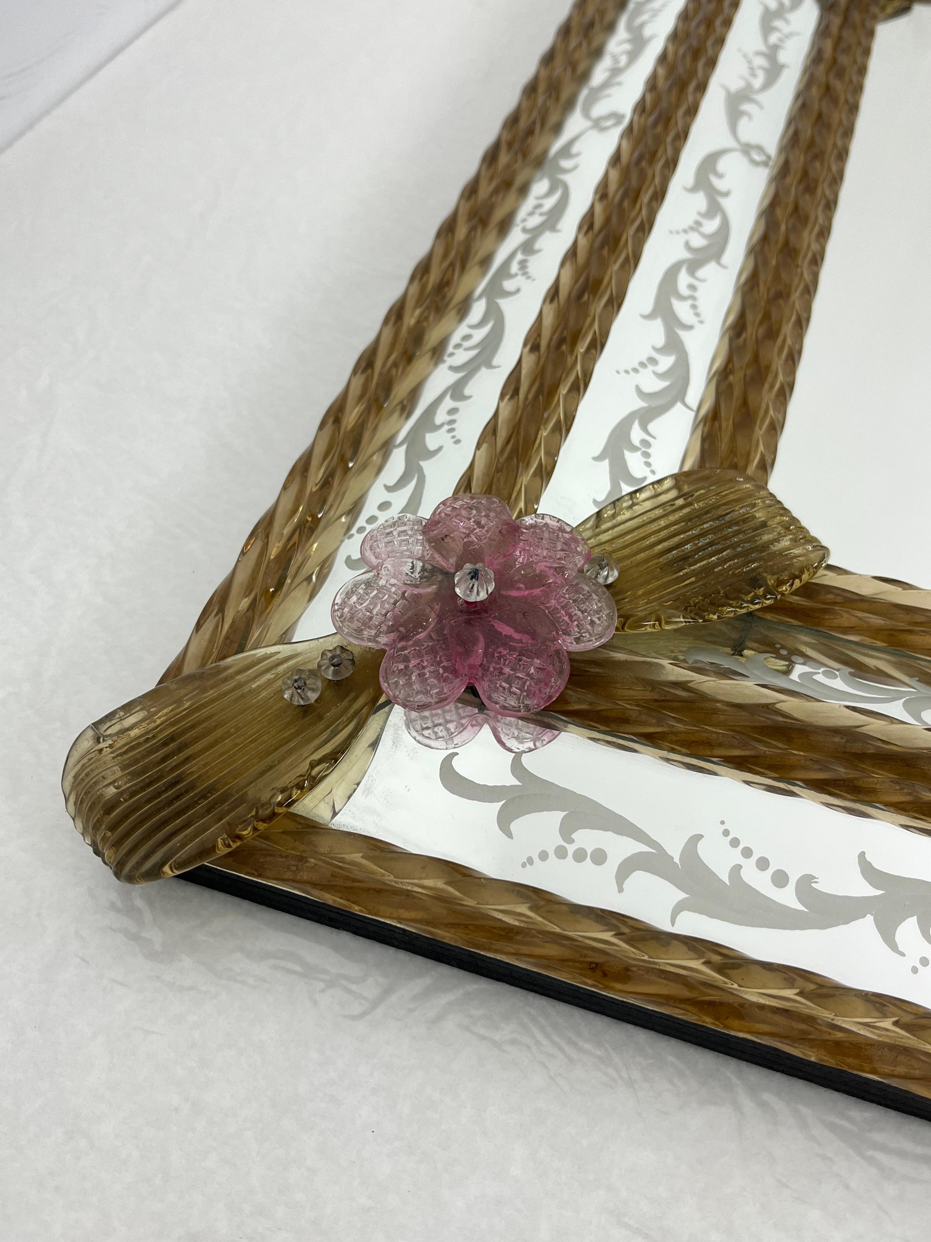 Mid-Century Murano Glass Wall Mirror Maestri Muranesi, 1950s For Sale 1