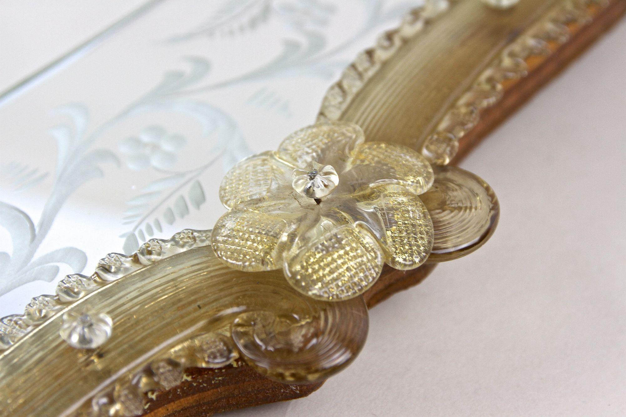 Mid Century Murano Glass Wall Mirror With Gilt Glass Flowers, IT ca. 1950 For Sale 10