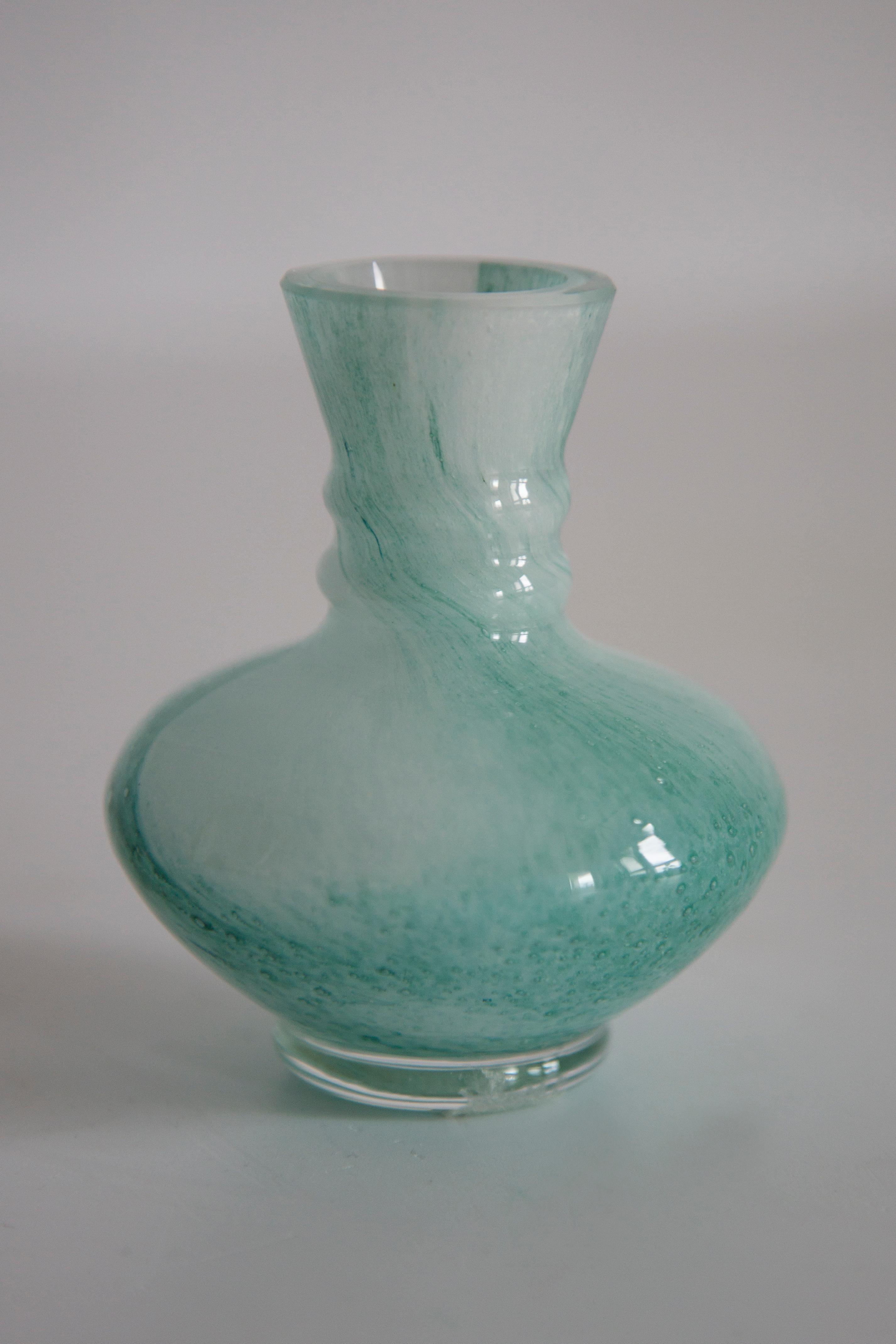 20th Century Mid Century Murano Glass White and Green Mini Vase, Europe, 1990s For Sale