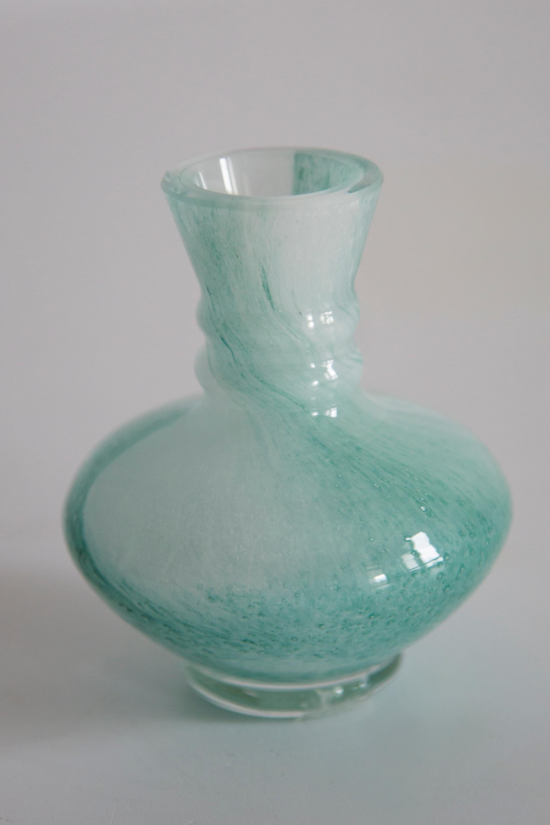 Porcelain Mid Century Murano Glass White and Green Mini Vase, Europe, 1990s For Sale