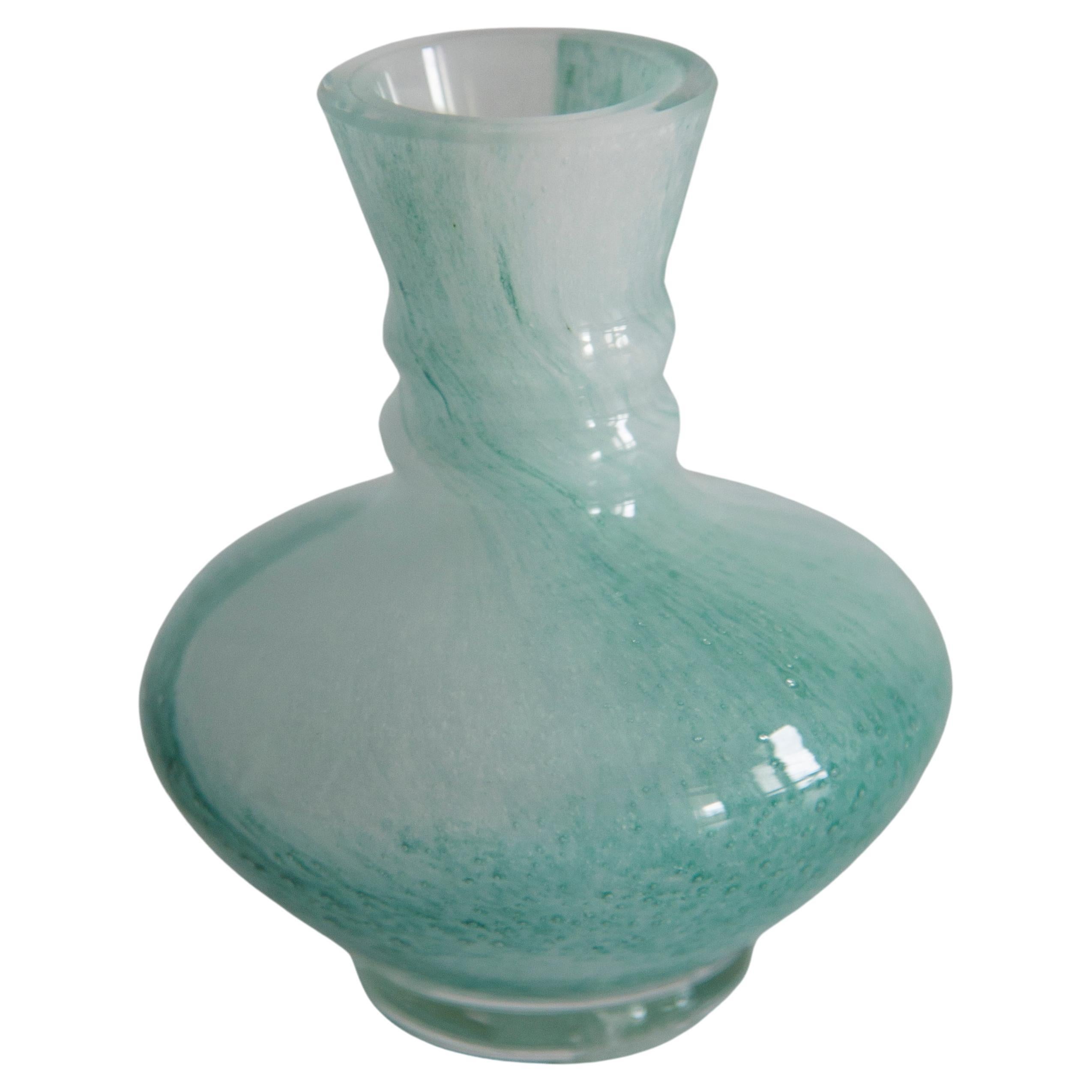 Mid Century Murano Glass White and Green Mini Vase, Europe, 1990s For Sale