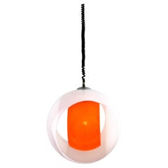 Mid-century Murano Glass White and Orange Suspension model "Eclisse"