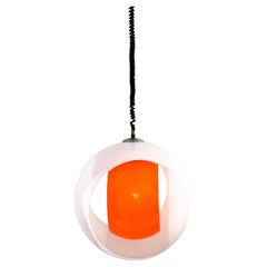 Vintage Mid-century Murano Glass White and Orange Suspension model "Eclisse" 