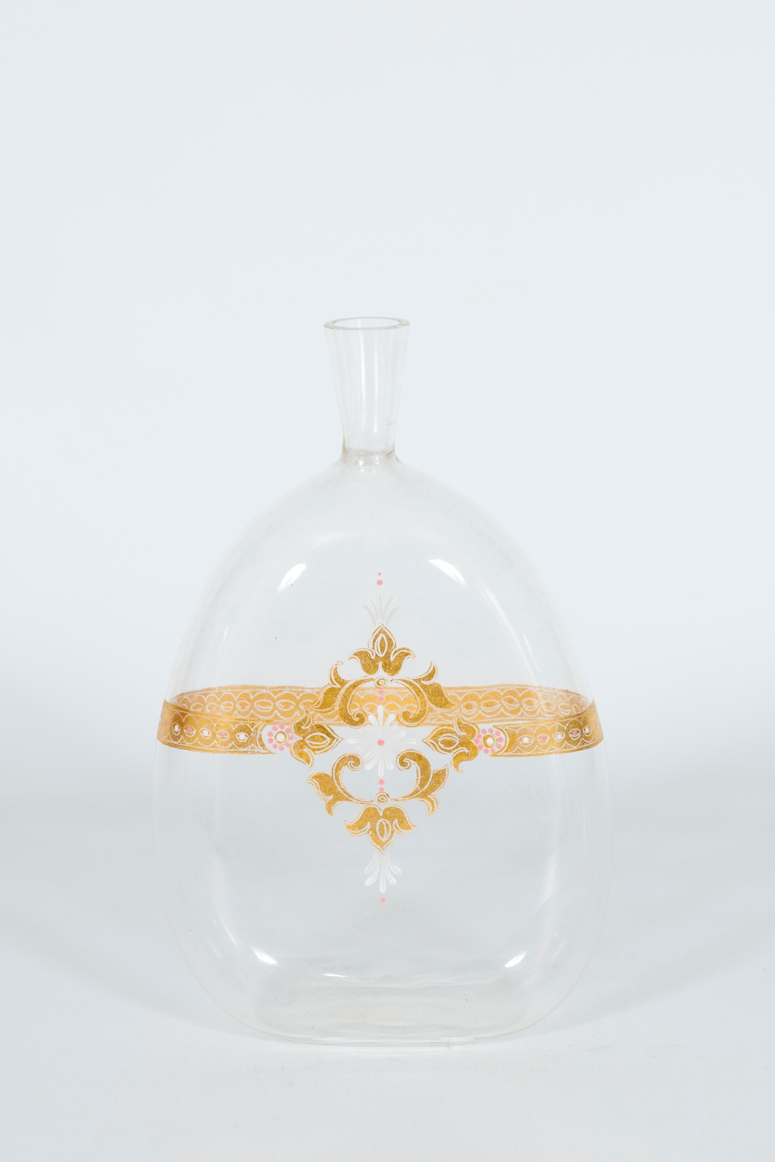 Decantador de mediados de siglo de Murano dorado y cristal transparente con tope de corona en venta 6