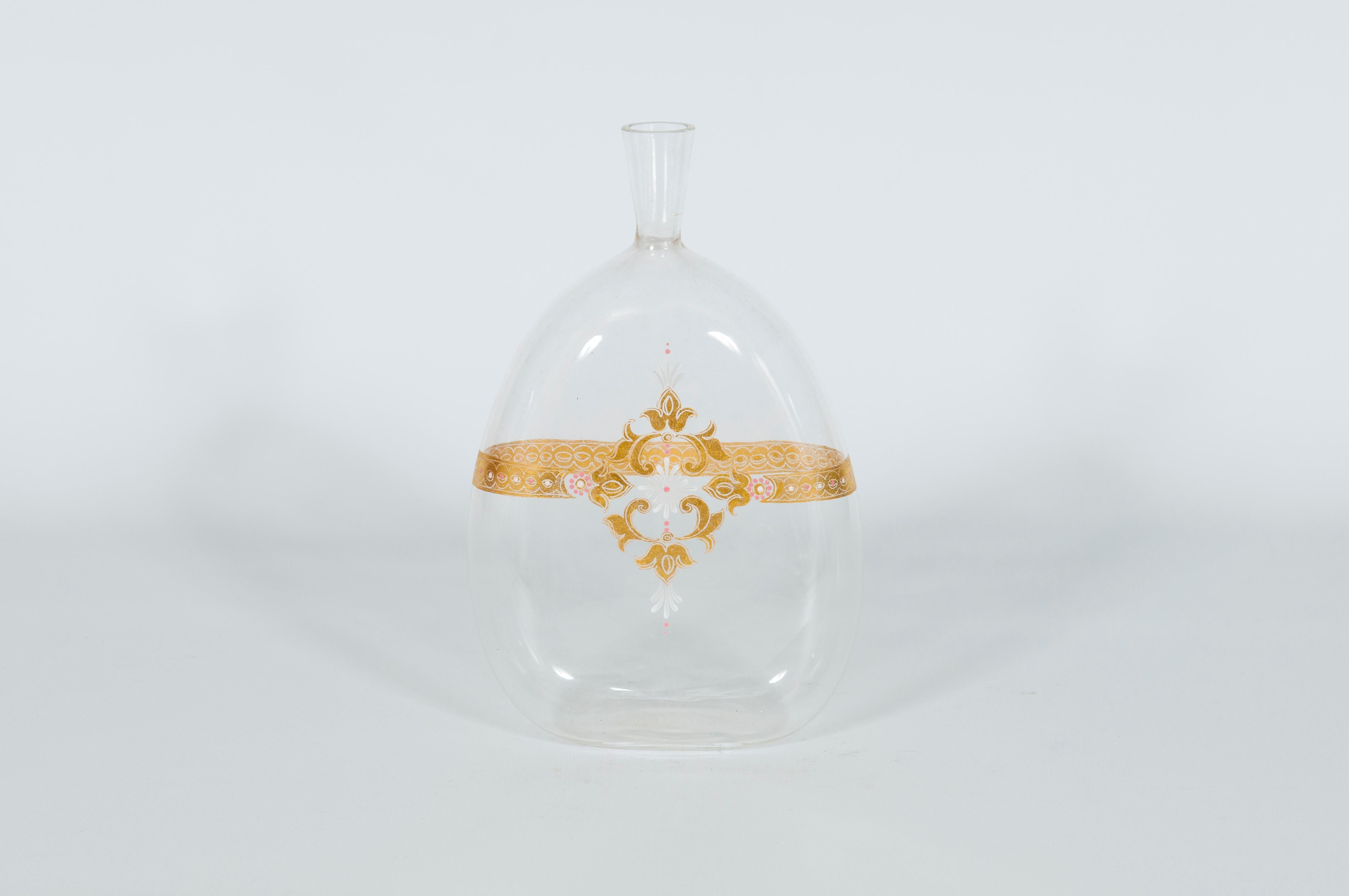 Decantador de mediados de siglo de Murano dorado y cristal transparente con tope de corona en venta 7