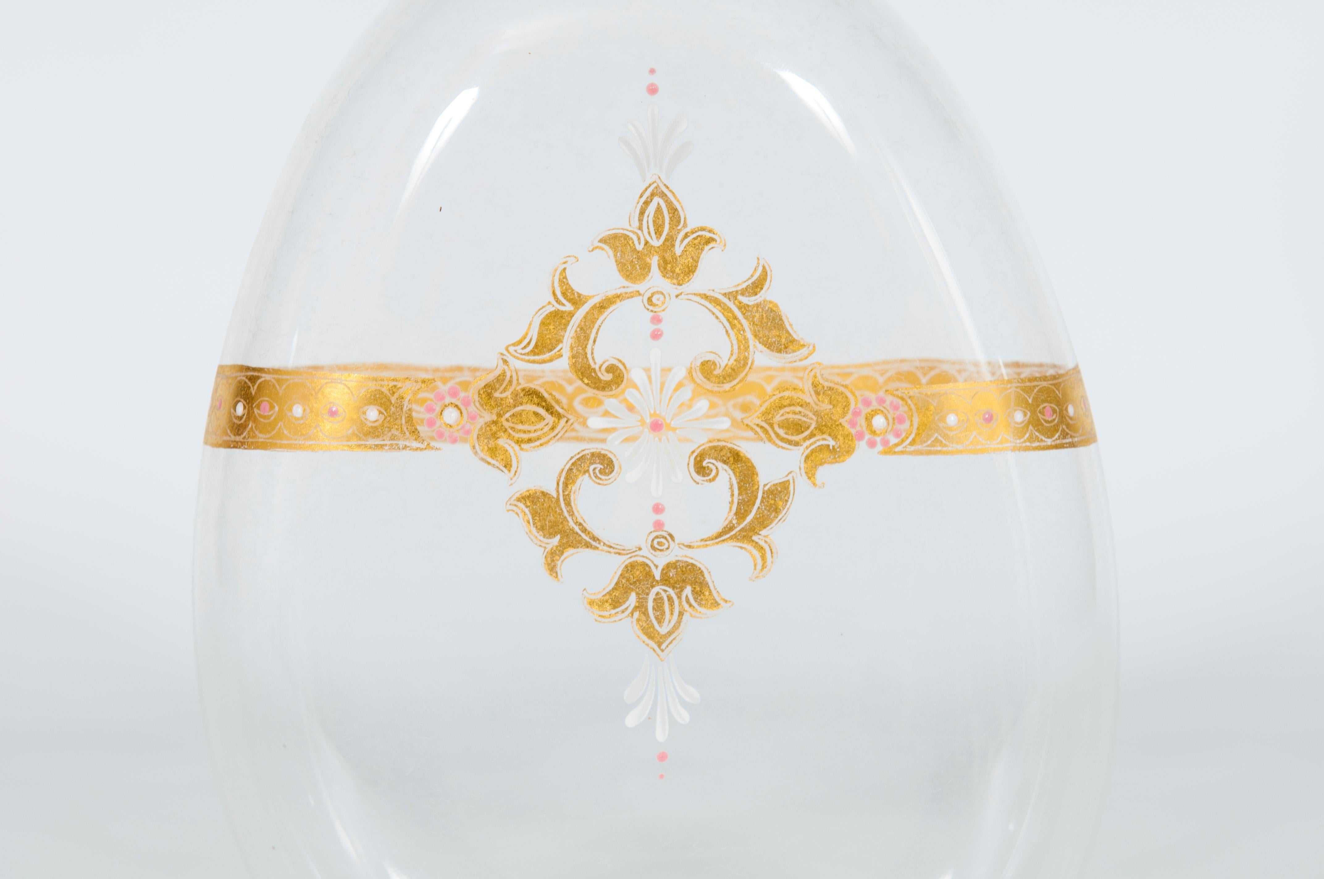 Decantador de mediados de siglo de Murano dorado y cristal transparente con tope de corona Hecho a mano en venta