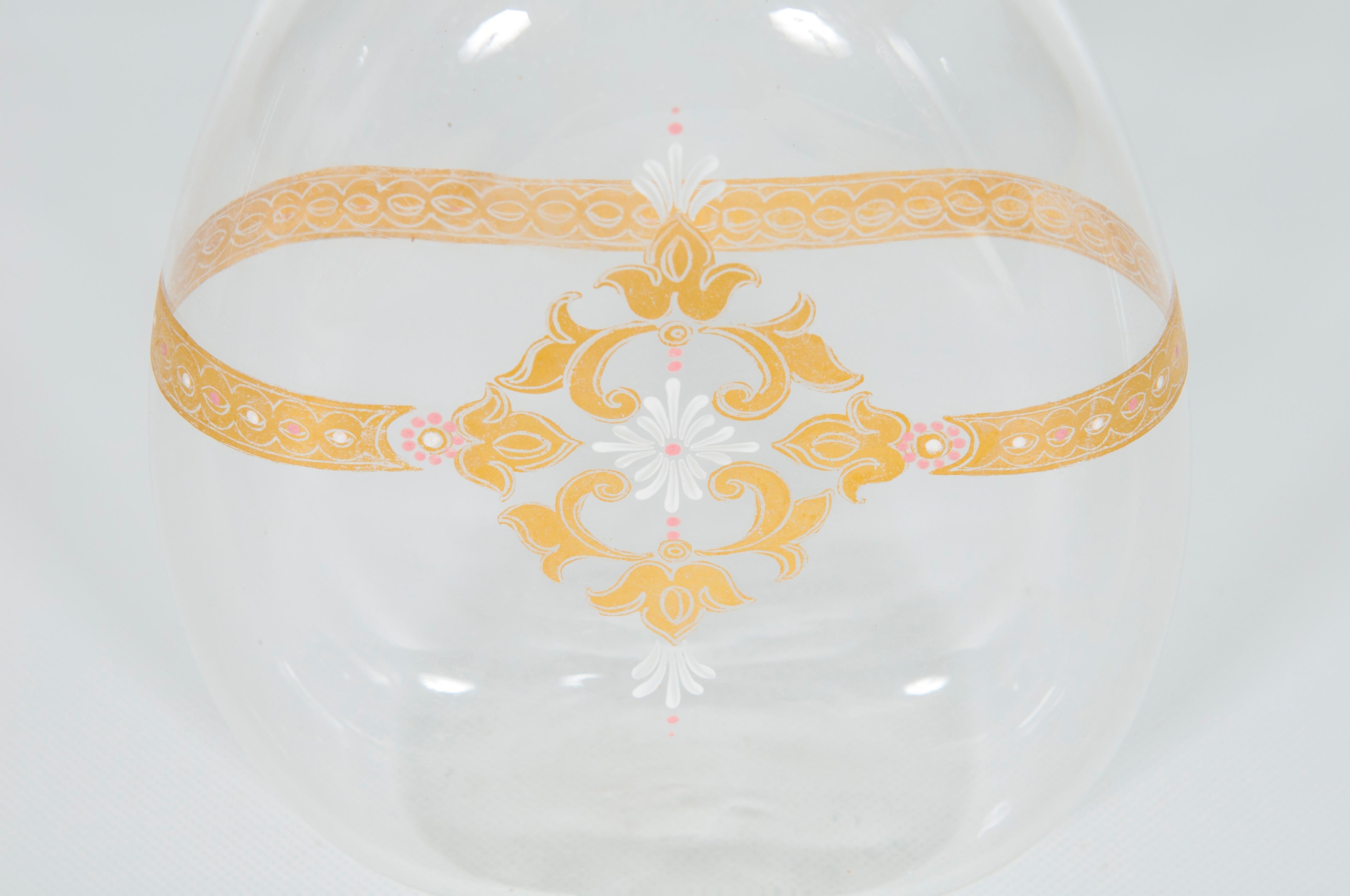 Decantador de mediados de siglo de Murano dorado y cristal transparente con tope de corona en Excelente estado para la venta en Villaverla, IT