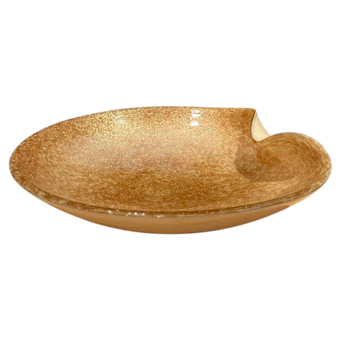 Mid-Century Murano Gold Aventurine Fleck Large Freeform Glass Dish
