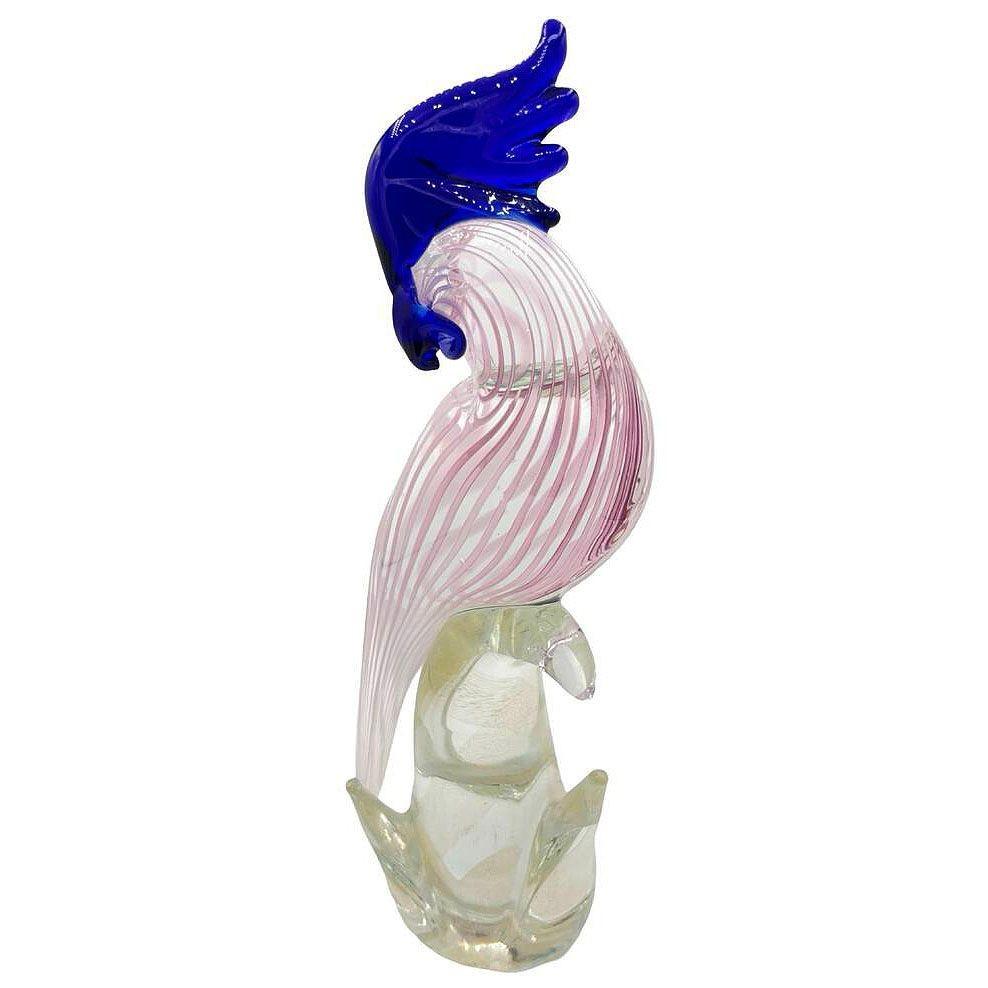 Mehrfarbiges Murano-Kunstglas mit Goldflecken und Kockatoo-Scultpure aus der Mitte des Jahrhunderts (Italienisch) im Angebot