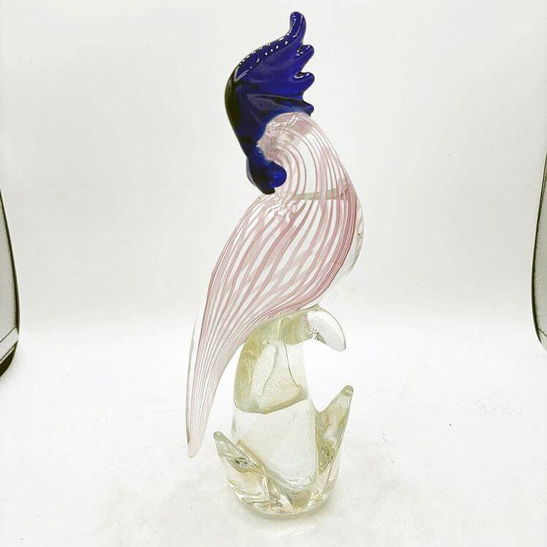 Mehrfarbiges Murano-Kunstglas mit Goldflecken und Kockatoo-Scultpure aus der Mitte des Jahrhunderts (Glaskunst) im Angebot