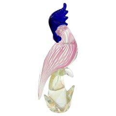 Cacatúa de Murano de mediados de siglo en vidrio artístico multicolor Fleck dorado Scultpure