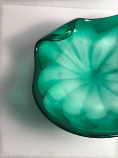 Murano Green and White Lattimo Glass Bowl Attributed to Barbini, 1960s