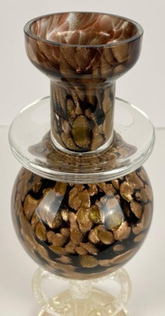 Mid-Century Murano Hand-Blown Art Glass Candleholder with Gold Aventurine Flecks