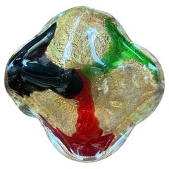 Mid-Century Murano Hand-Blown Glass Dish with Gold Flecks and Multicolor Swirl