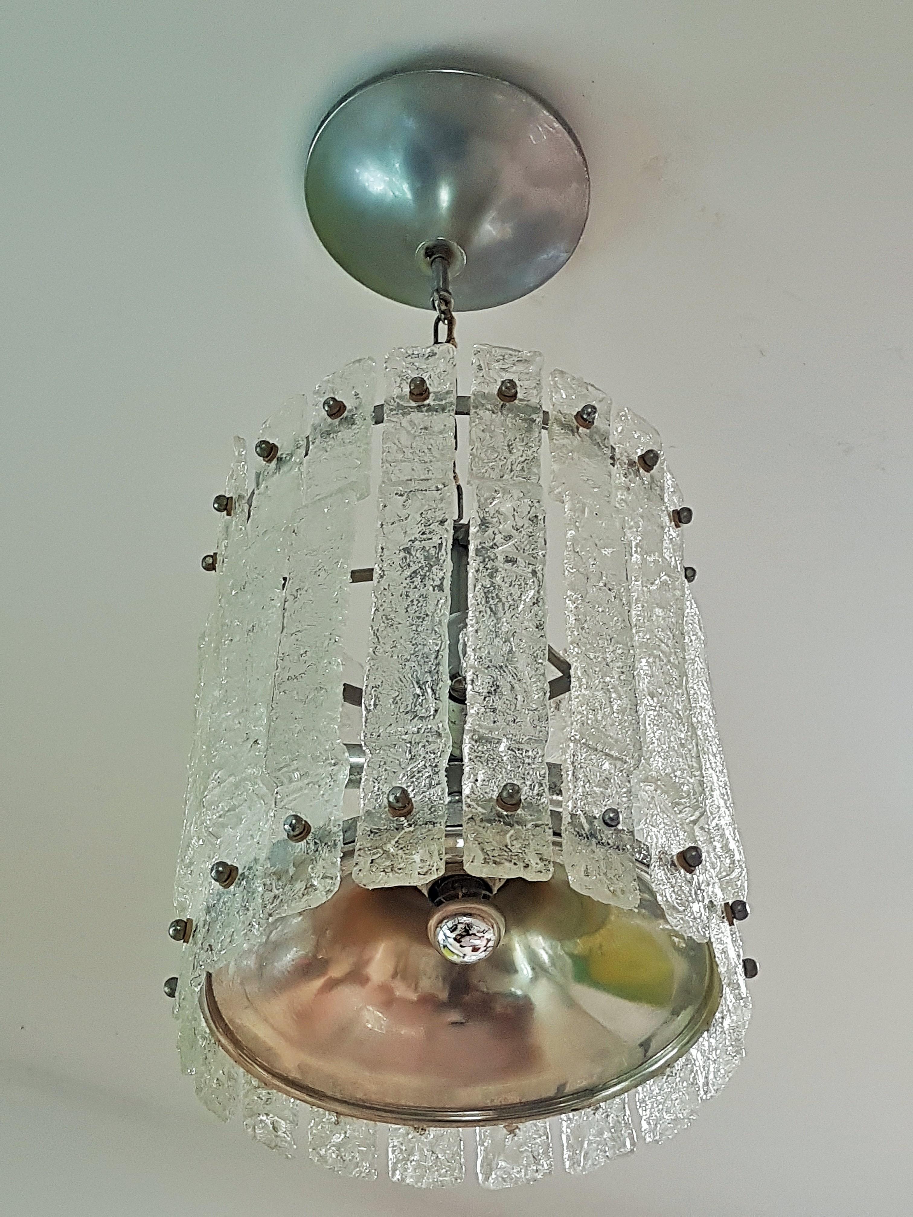 Midcentury Murano Ice Glass Mazzega Kalmar Pendant, Chandelier, Italy, 1960 For Sale 4