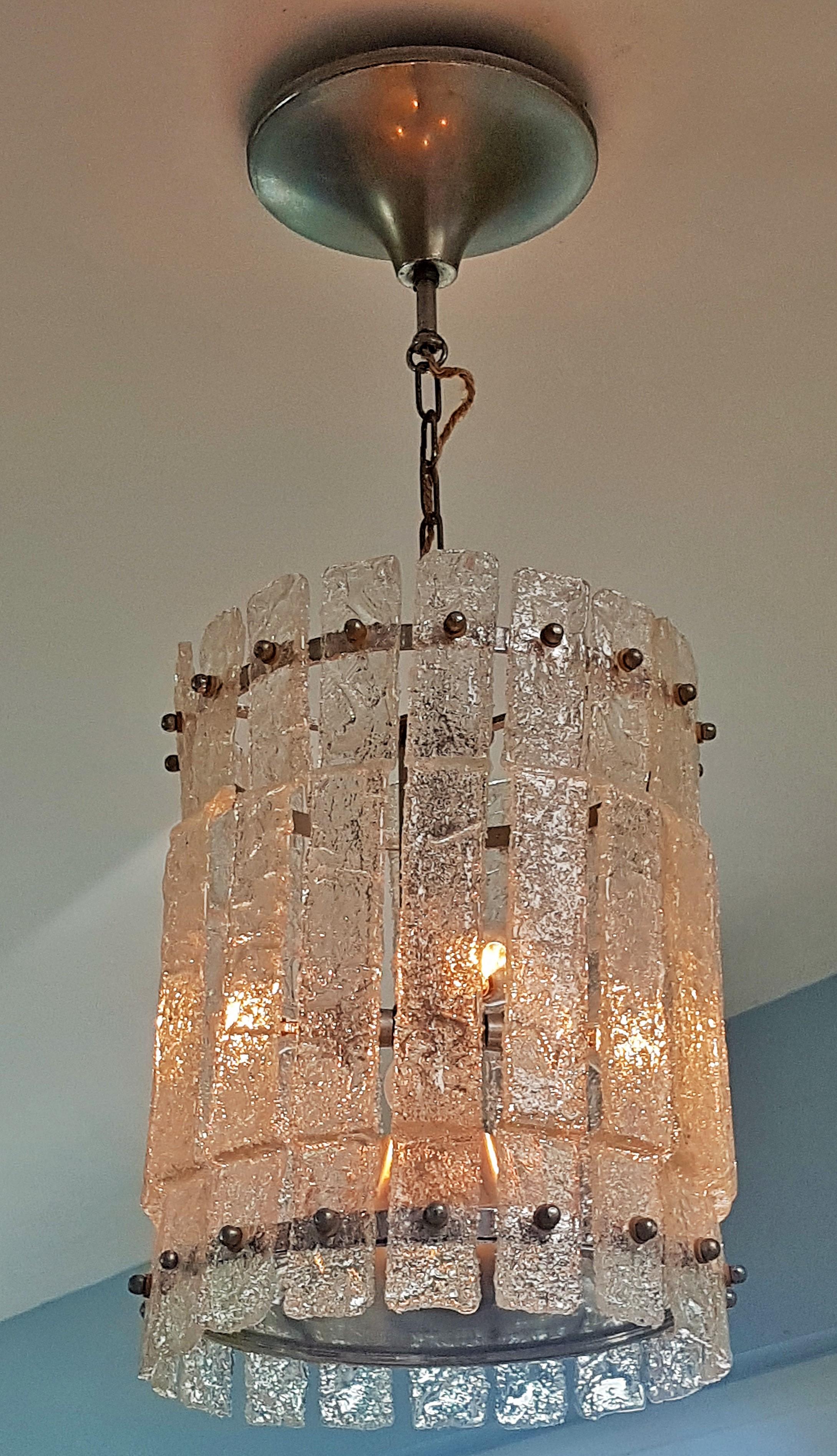 Midcentury Murano Ice Glass Mazzega Kalmar Pendant, Chandelier, Italy, 1960 For Sale 5