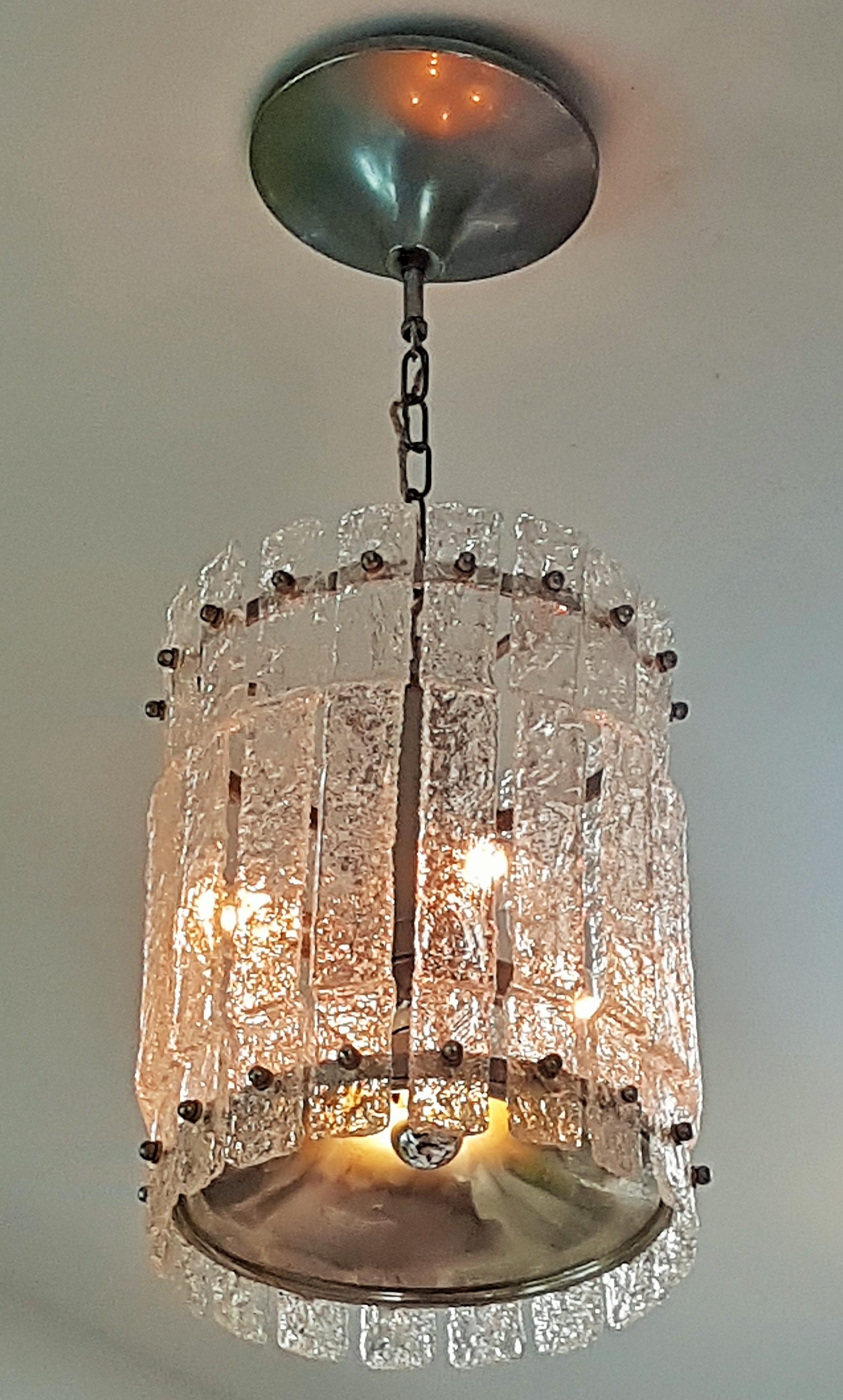 Midcentury Murano Ice Glass Mazzega Kalmar Pendant, Chandelier, Italy, 1960 For Sale 8