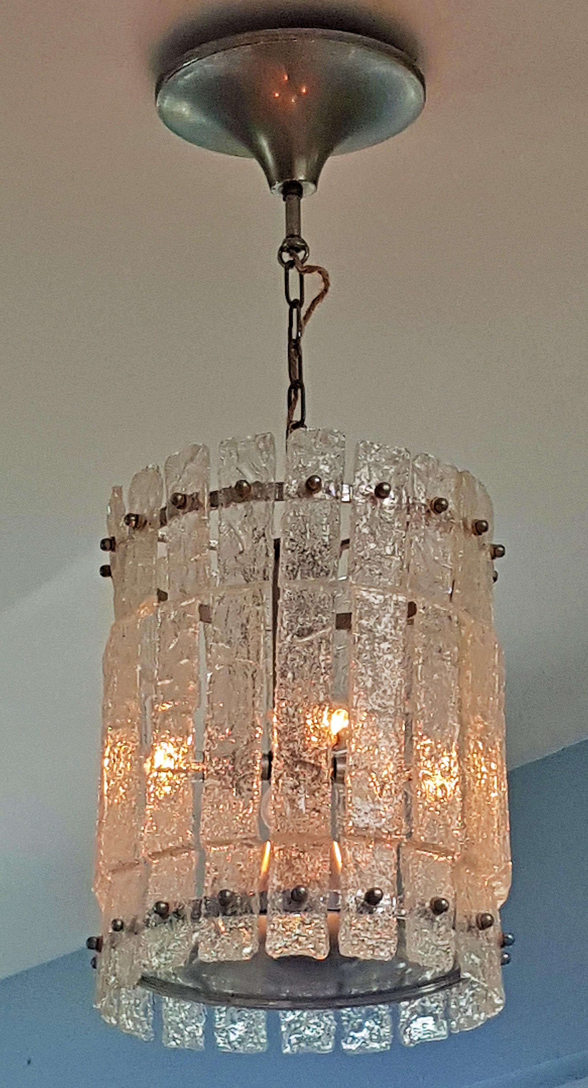 Midcentury Murano Ice Glass Mazzega Kalmar Pendant, Chandelier, Italy, 1960 For Sale 10