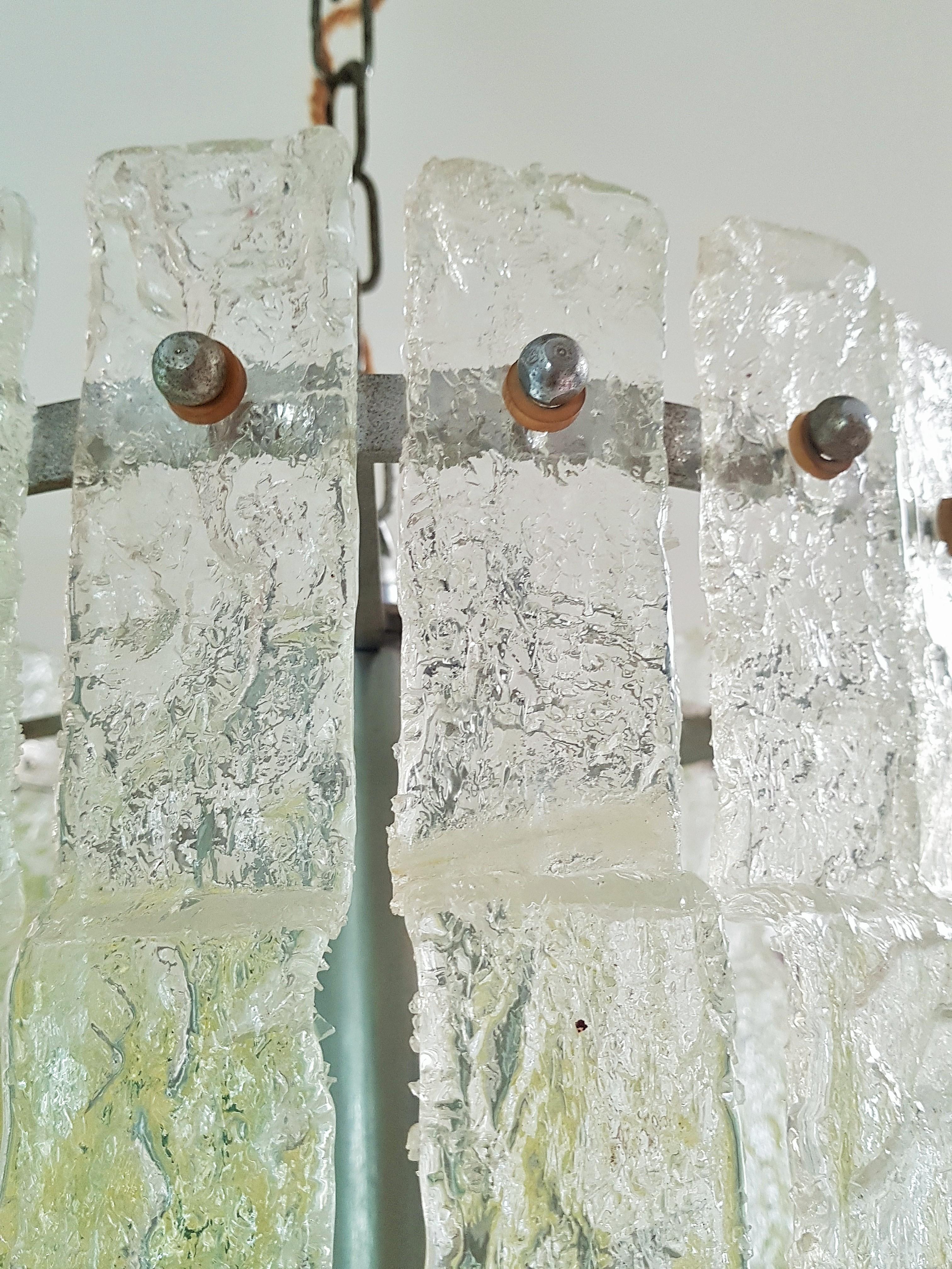 Midcentury Murano Ice Glass Mazzega Kalmar Pendant, Chandelier, Italy, 1960 For Sale 13