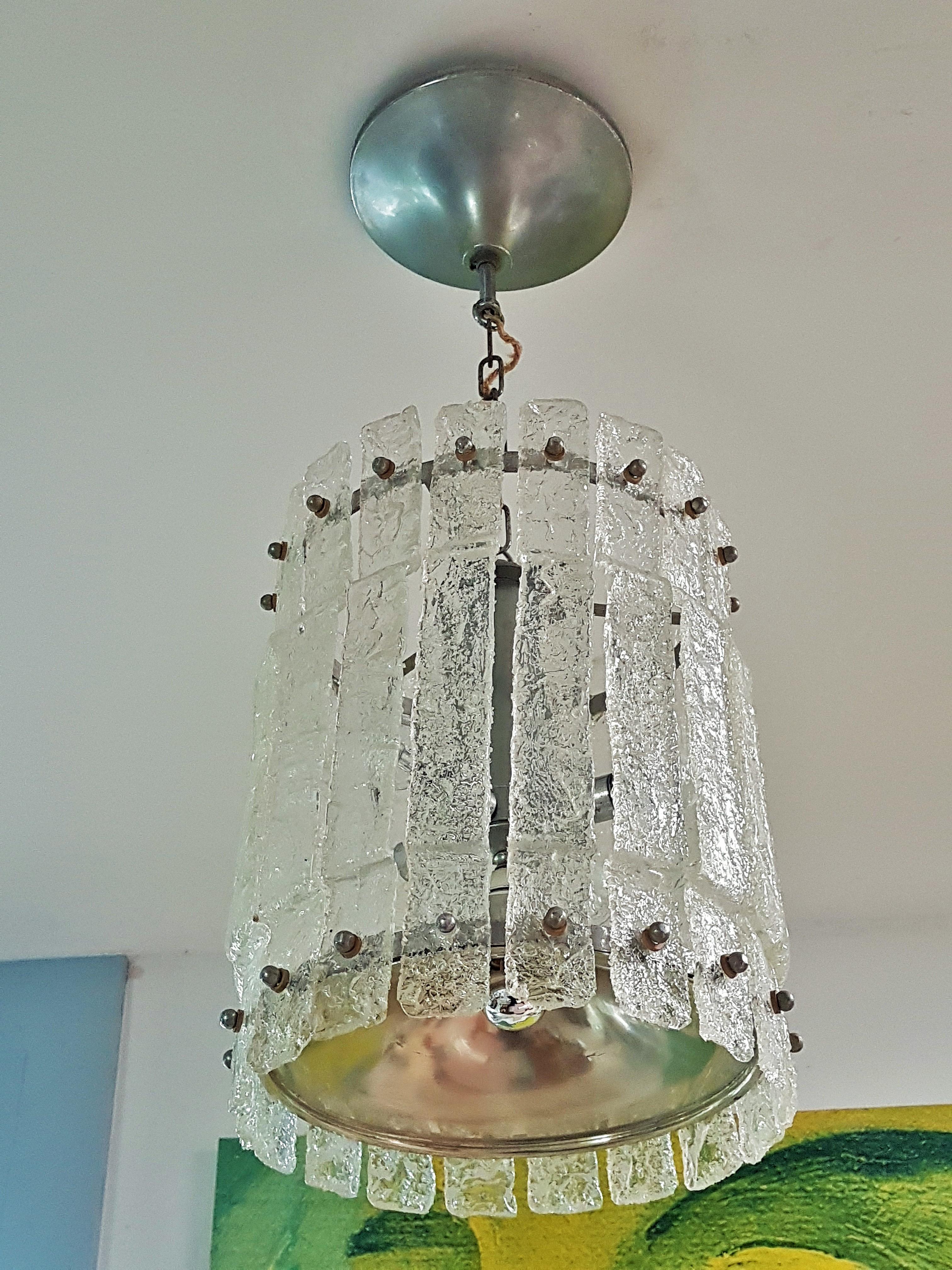 Mid-Century Modern Midcentury Murano Ice Glass Mazzega Kalmar Pendant, Chandelier, Italy, 1960 For Sale