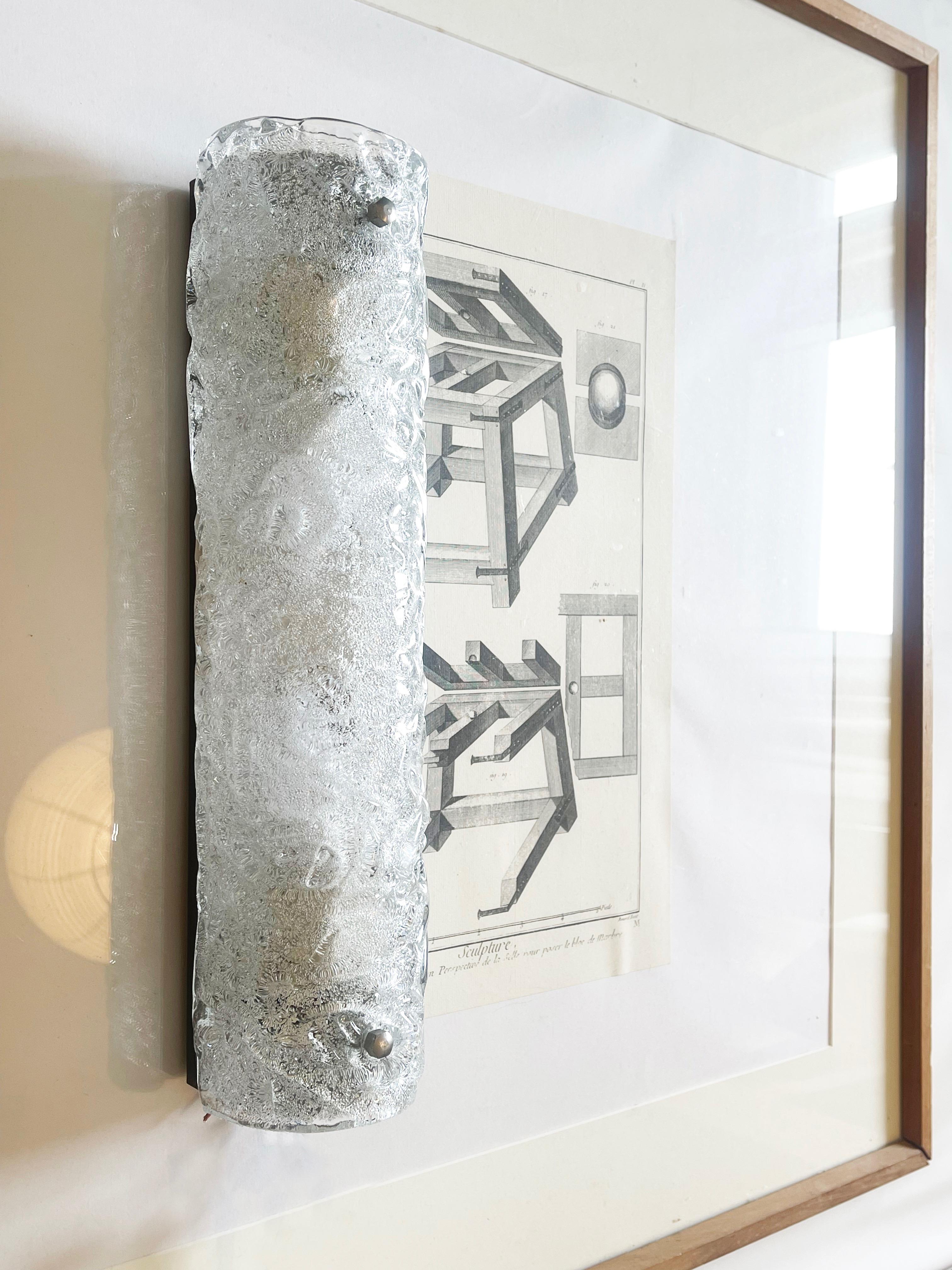 Aplique de pared de cristal de Murano Ice de mediados de siglo, Modernista años 70, by Hillebrand Hecho a mano en venta
